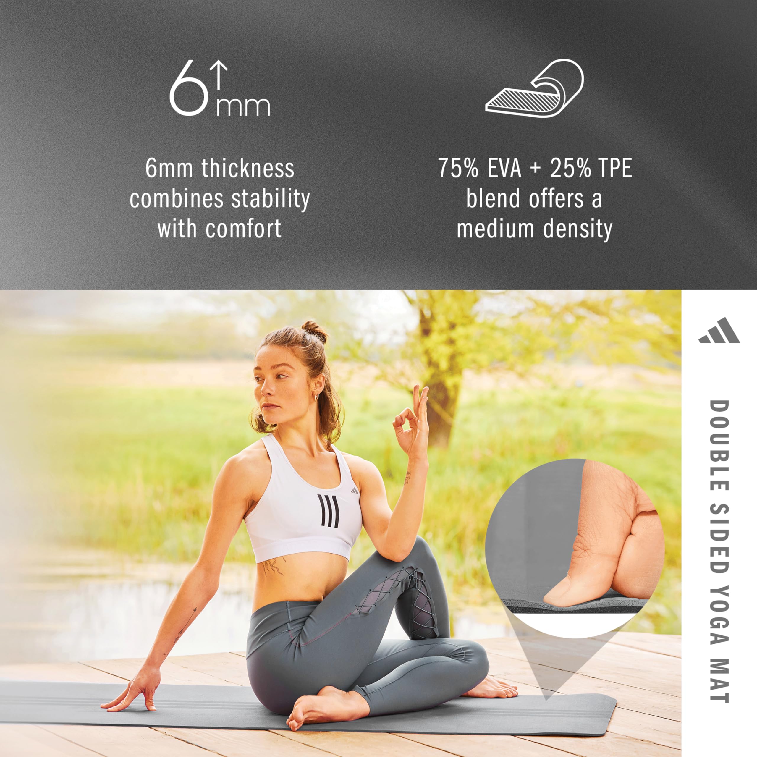 adidas - Esterilla de yoga de doble cara de 6 mm (gris)
