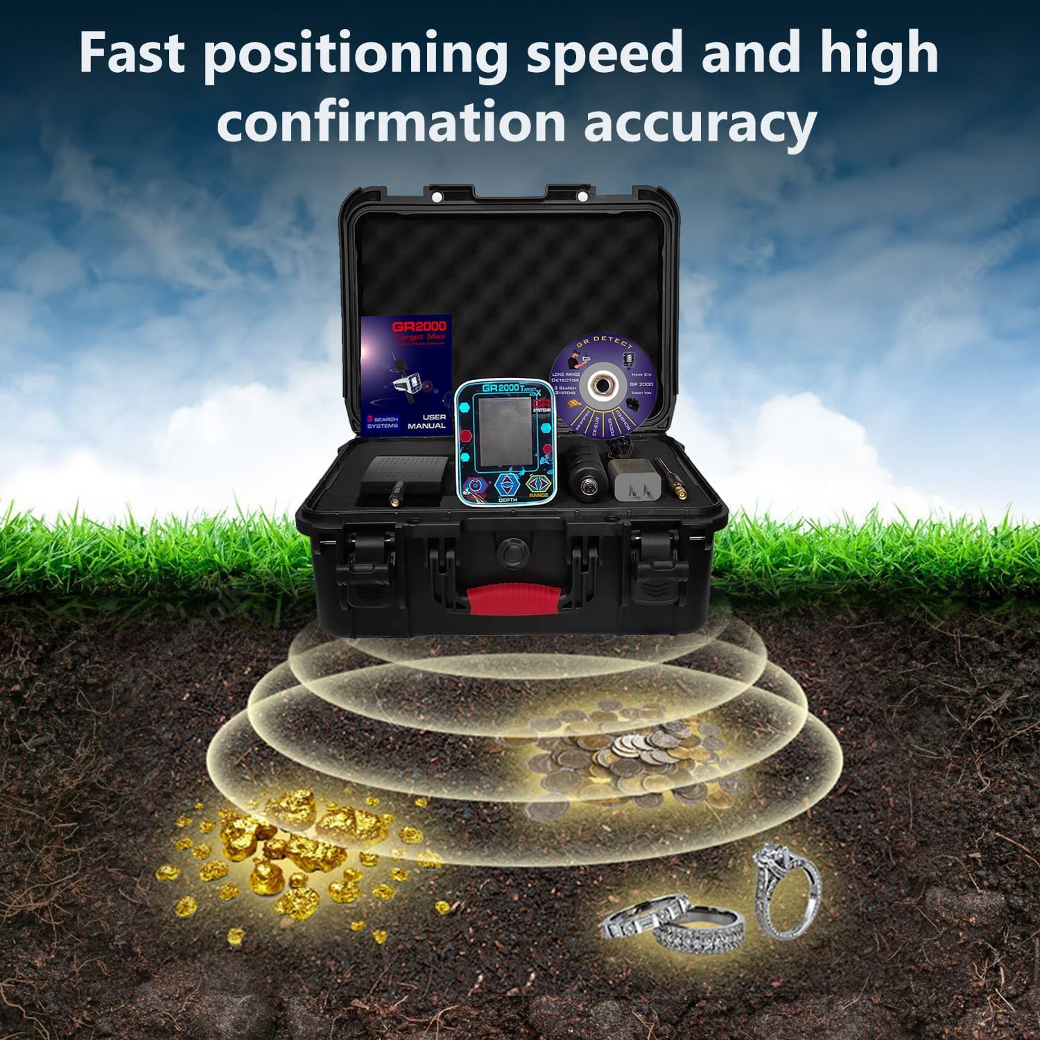 GR2000 Professional Waterproof Gold Metal Detector High Sensitivity Silver Copper Gems and Jade Hunter Diamond Ore Detector for Adults Advanced Gold Finder Tool for Treasure Explorers