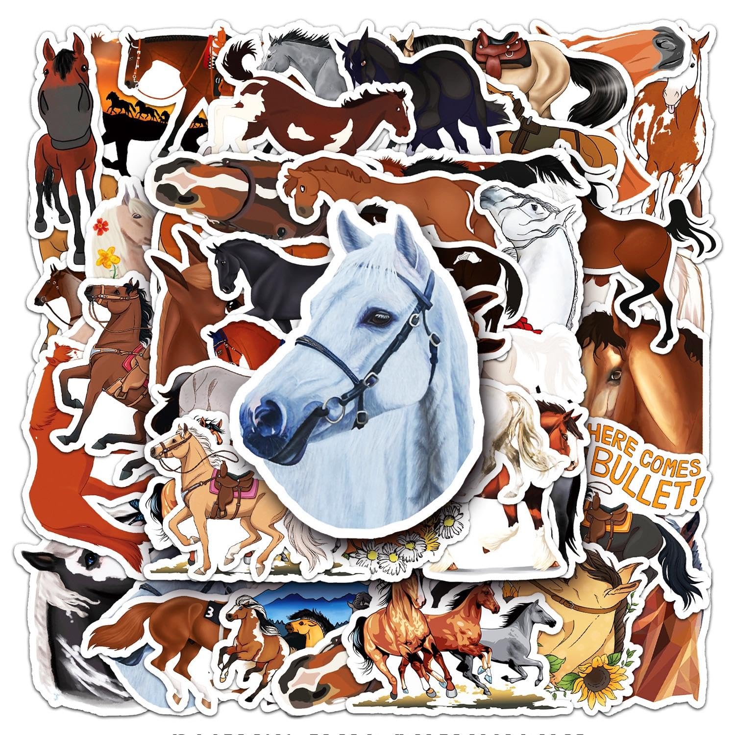 FFDHWU 100 Pieces Of Horse Stickers, Cartoon Graffiti Stickers, Creative Waterproof Stickers, Decorative Stickers