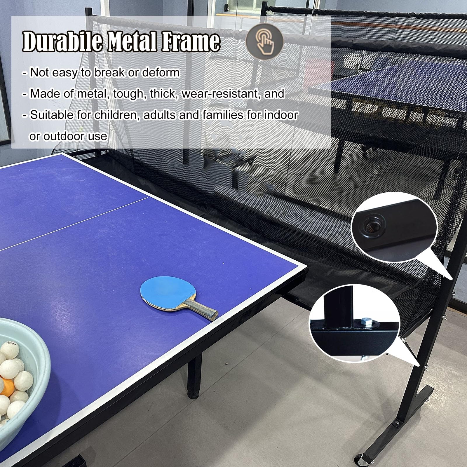 Rete di cattura robot da ping pong, strumento di allenamento per adulti e bambini per esercizi con più palline, attrezzatura per la raccolta del riciclo di ping pong per la pratica del servizio all'ap