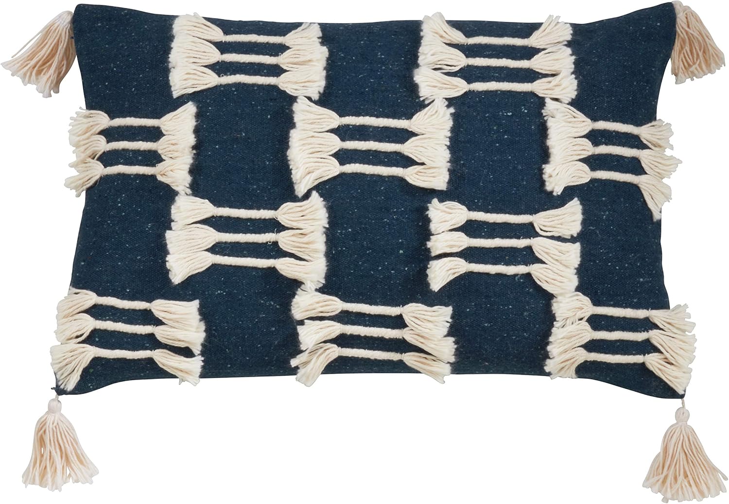 SARO LIFESTYLE Trois Lignes Collection Tri-Line Frayed Throw Pillow Cover, 14" x 23", Natural