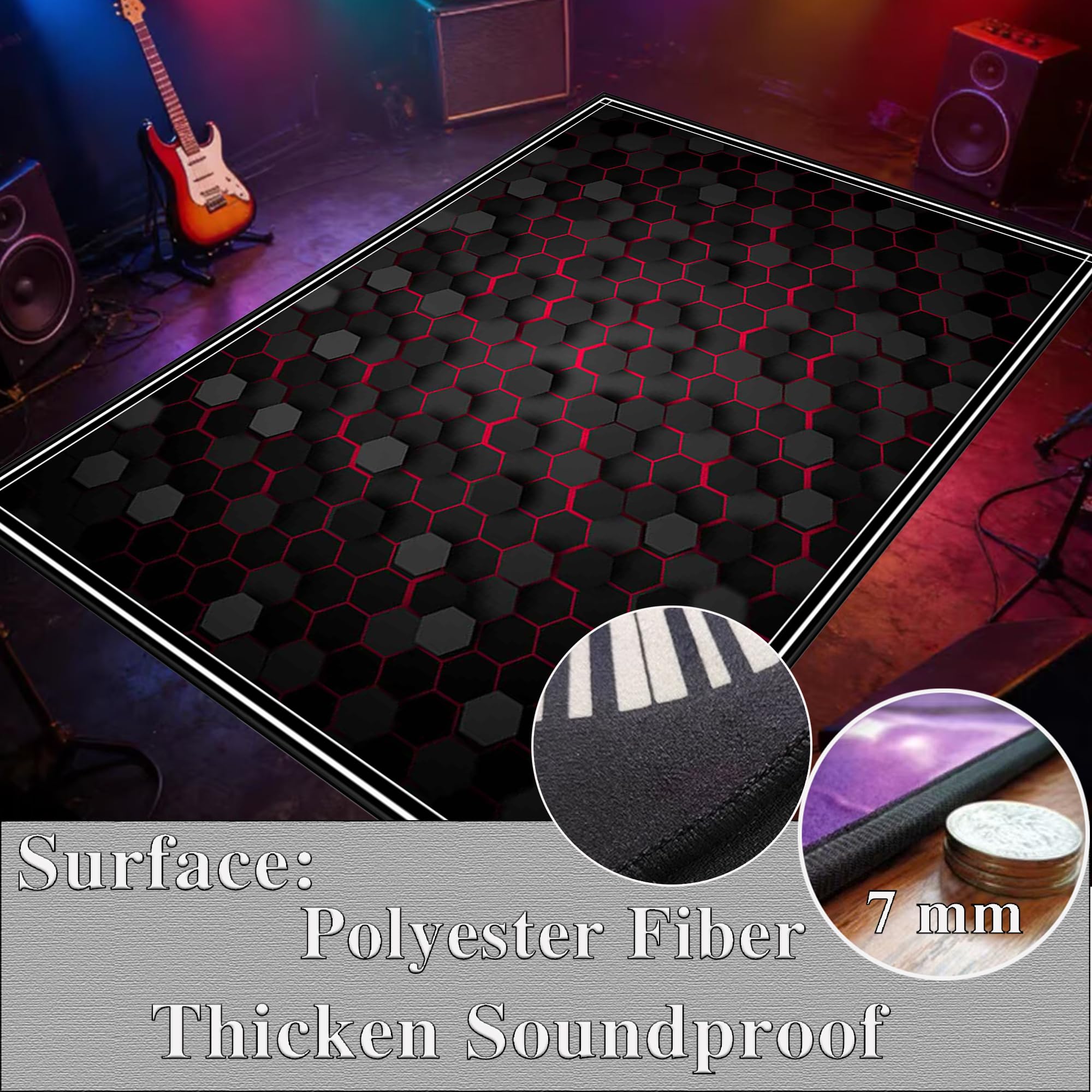 Schlagzeugteppich Schlagzeug Teppich Schallschutz Teppich Schallschutzmatte Drum Rug Drum Matte Trommelteppich Quadratische rutschfeste Trommel Teppiche für Bass Drum Snare Drum Teppich 210 x 180 cm