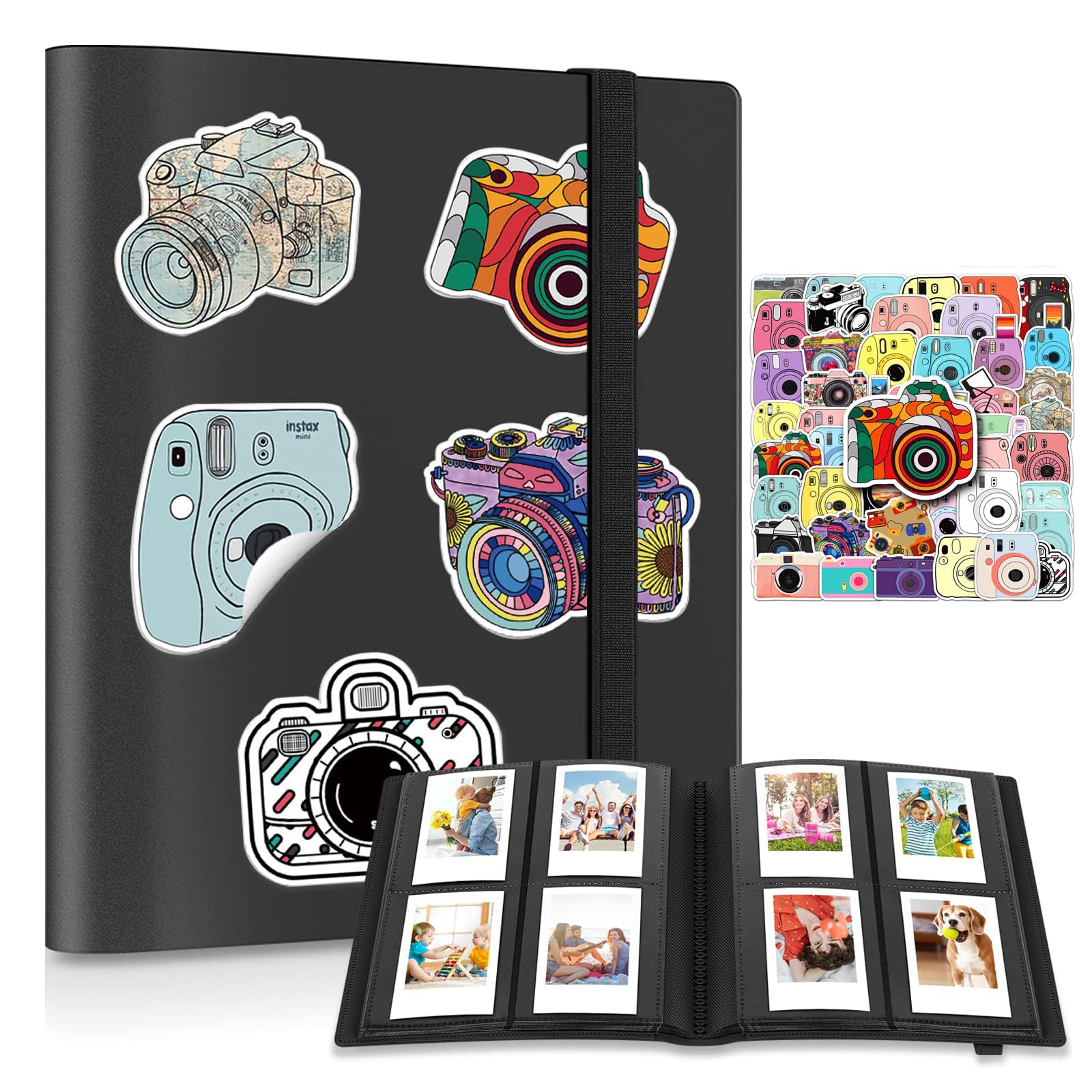 160 Pockets Mini Photo Album for Fujifilm Instax Mini Camera, for Polaroid Snap, for Z2300, for SocialMatic Instant Cameras & for Zip Instant Printer,with 50 Colorful Stickers (Black)
