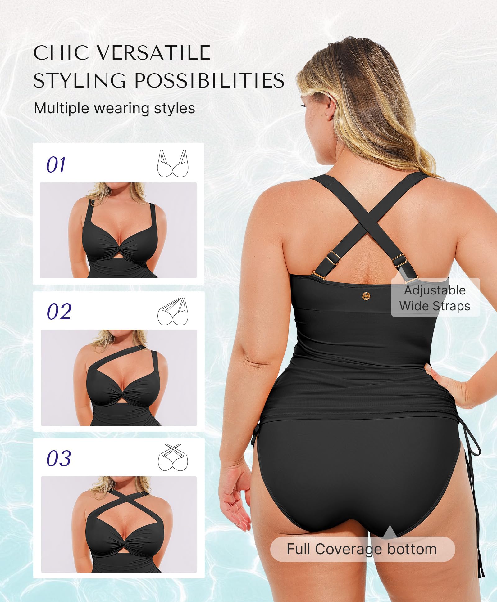 SHAPELLX Tummy Control One Piece Swimsuit with Mesh Wrap Skirt Swim Dress | Full Coverage Bathing Suit Versatile 3-in-1 Design with Integrated Cover-Up Removable Pads Front Twist Cutout Wide  product thumbnail 4