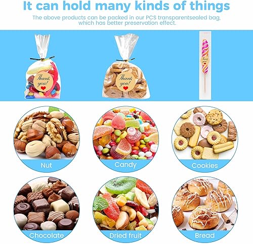 Miniatura 5 de Easytle Bolsas de celofán 100 bolsas de celofán planas de 4 x 6 pulgadas y 100 bolsas de barra de pretzel autosellantes de 2 x 10 pulgadas, bolsas