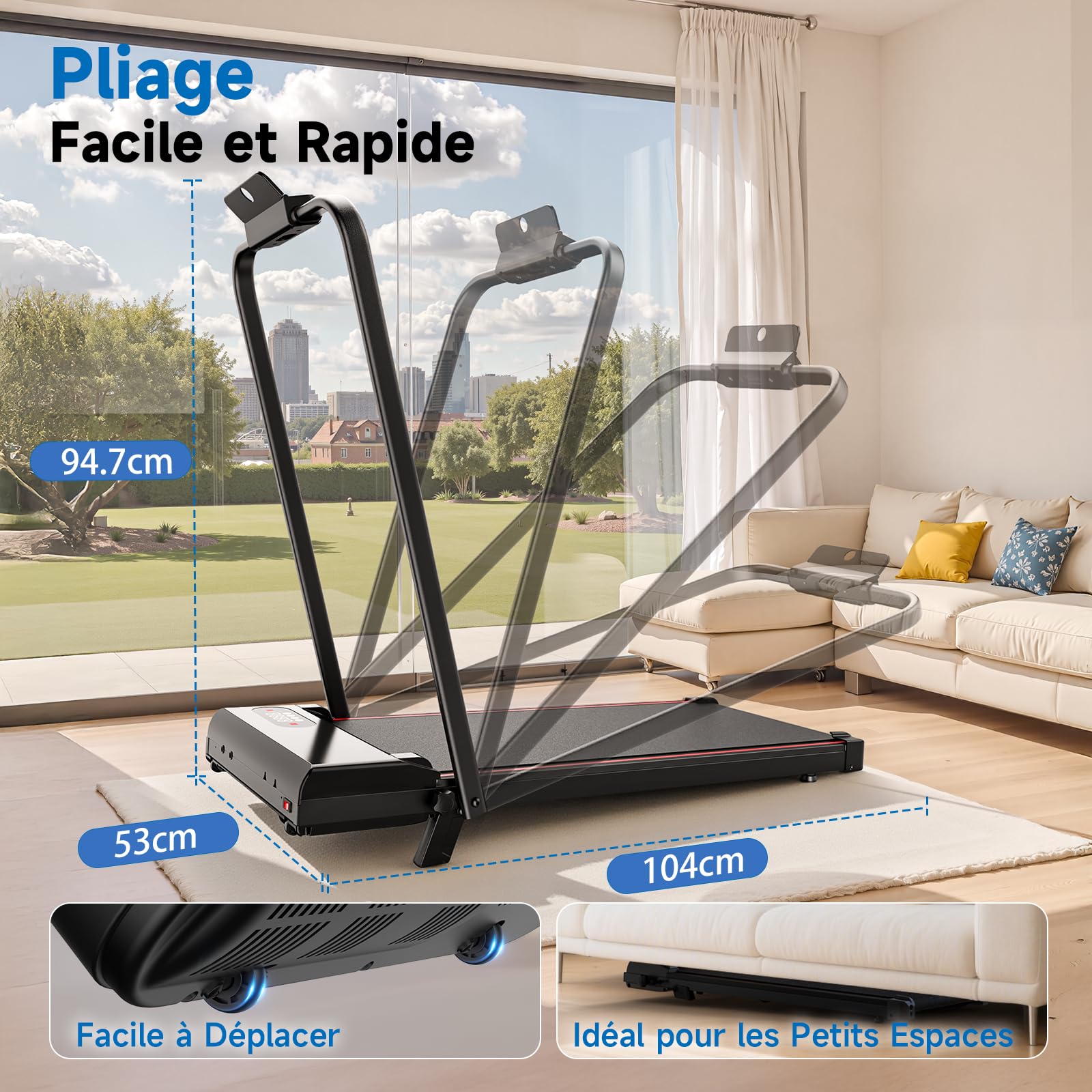Tapis de Course Pliable avec Pente Réglable 7% – Tapis Roulant Électrique Silencieux 8 km/h, Moteur 2,5HP, Surface Large 40cm, Charge 130kg