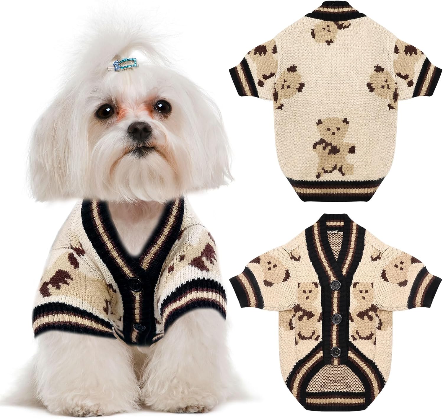 UETZLTB Cute Dog Sweater Soft Warm Fall Winter VNeck