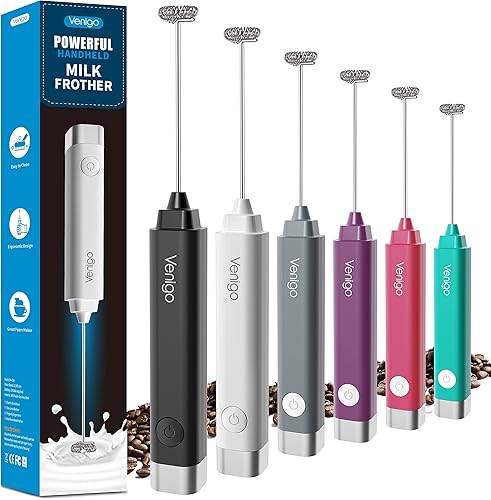 Venigo Espumador de leche de mano, máquina de espuma eléctrica y mezclador para bebidas, perfecto para café a prueba de balas, matcha, capuchino y