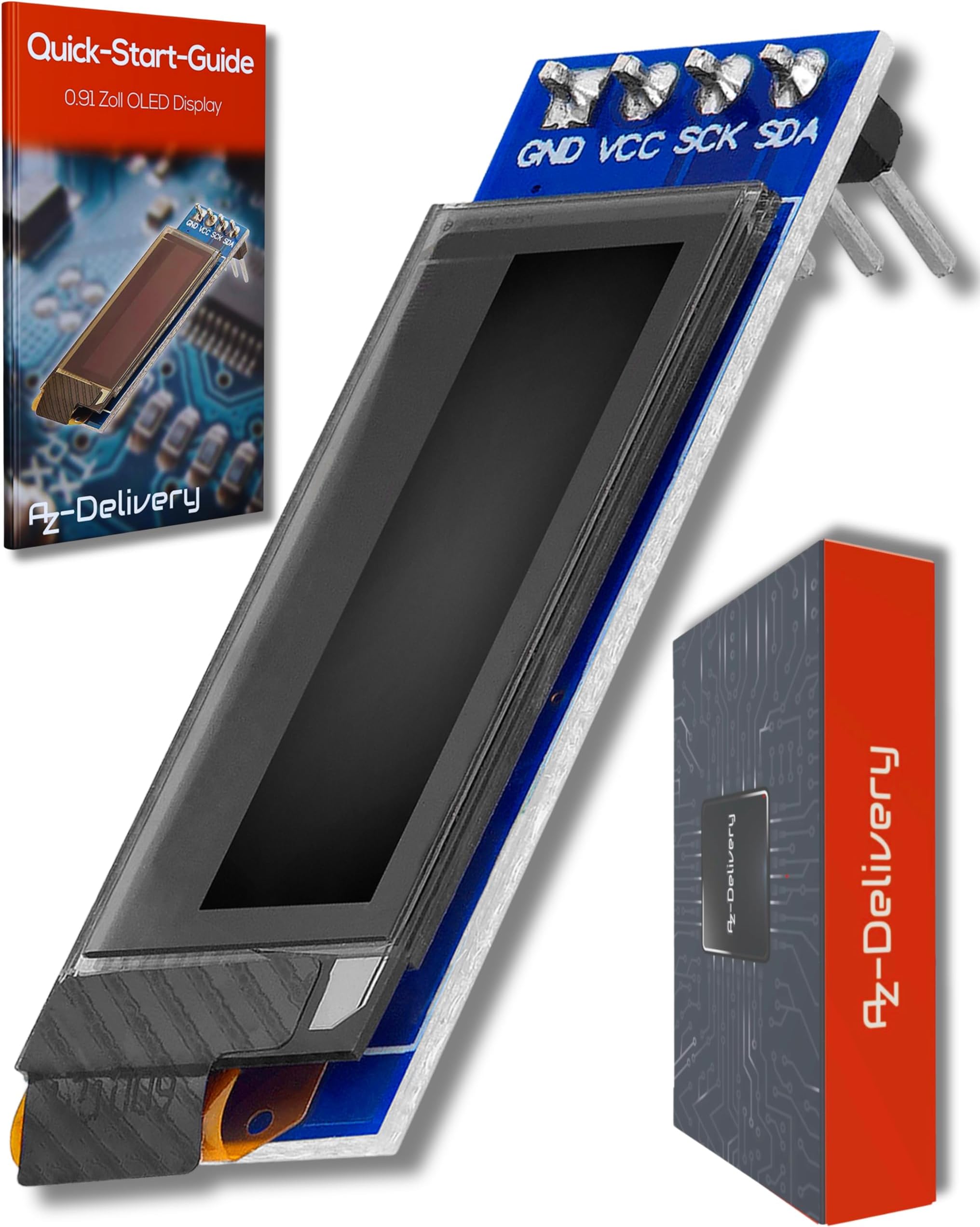 AZDelivery I2C 0.91-inch OLED Display SSD1306 128x32 Pixels IIC 3.3V 5V White Character Display Compatible with Arduino and Raspberry Pi Including E-Book!