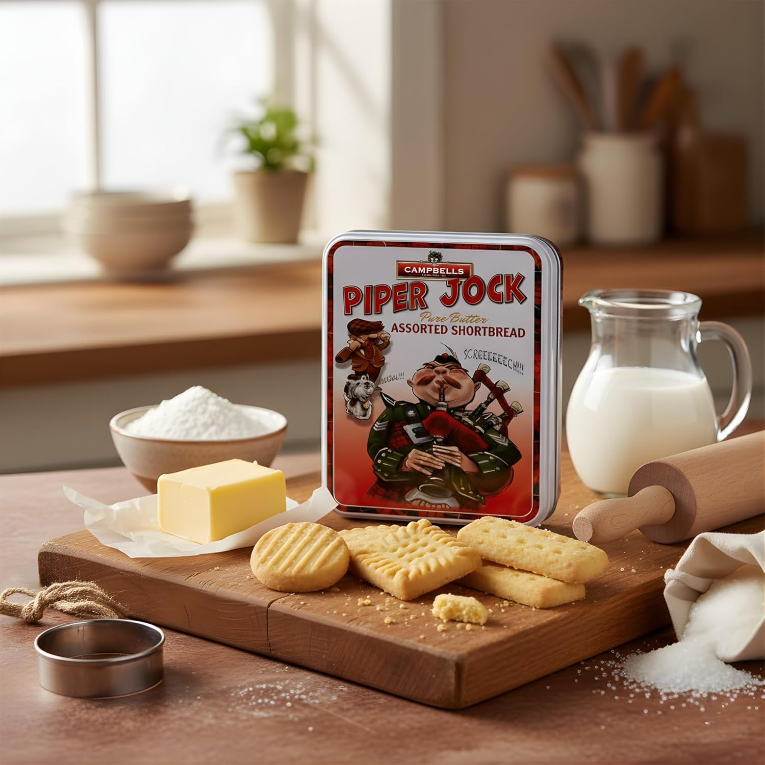 Campbells Shortbread Pure Butter Assorted Cookies Tin 5.3 Oz (150g) - Premium Scottish Shortbread Cookies from Scotland in Piper Jock Design Gift Tin, British Tea Biscuits & Snacks, Imported UK Treat