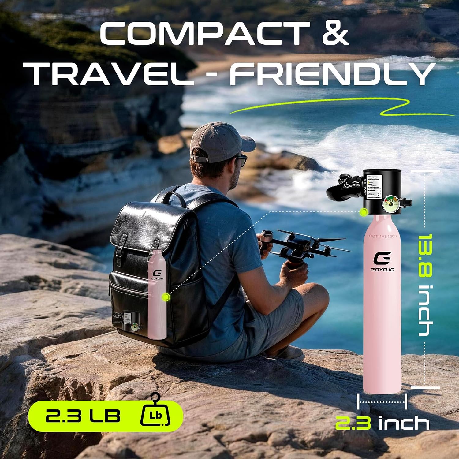 GOYOJO Mini Scuba Tank, Portable Diving Lung Air Tank with DOT Certified, Refillable Emergency Backup Pony Bottle for Snorkeling, Underwater Breathing, Training image 5