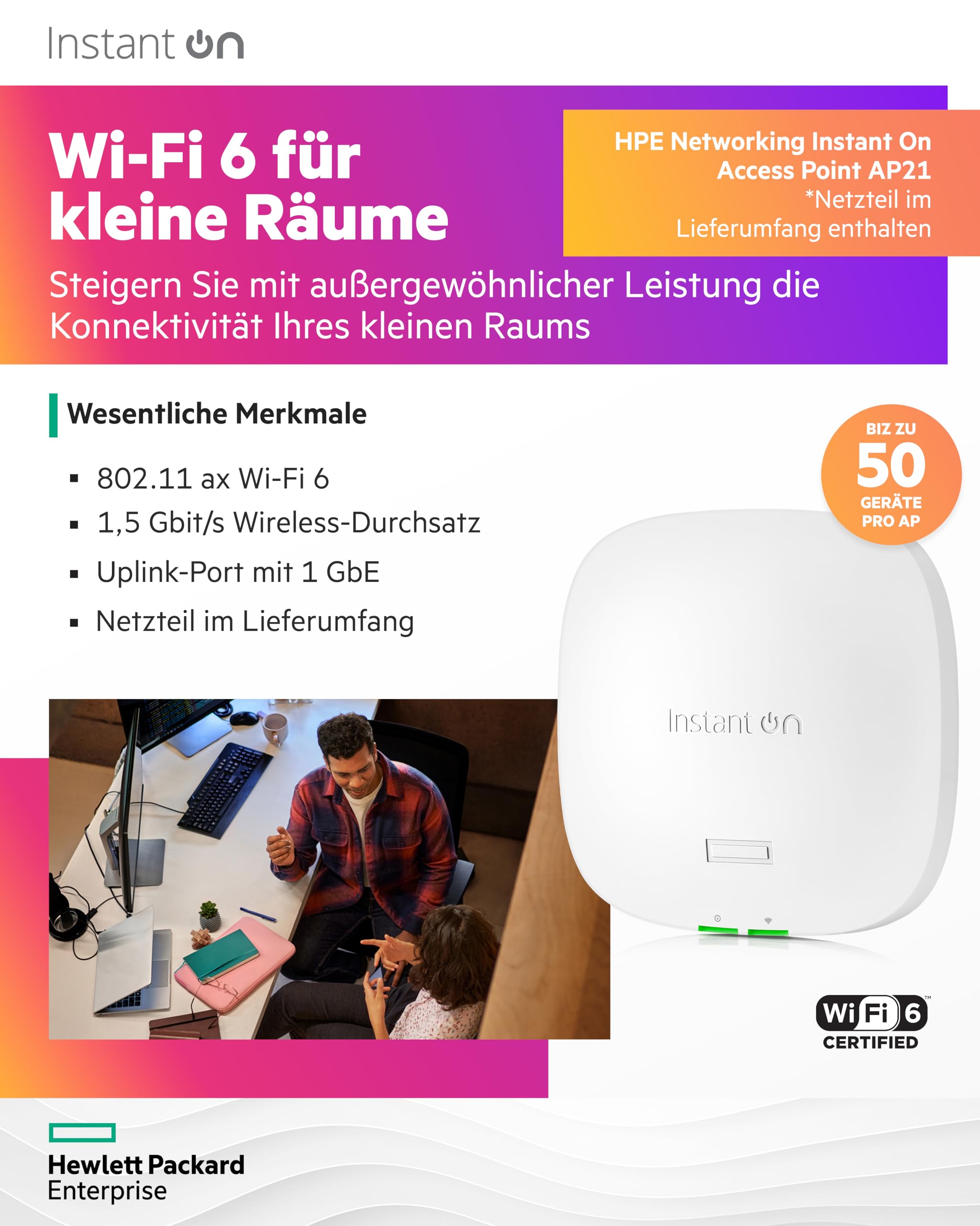 Hpe Instant On Ap21 1200 Mbit/s Bianco Supporto Power Over Ethernet [poe] (hpe Nw Ion Ap21 [eu] Ap Bundle)