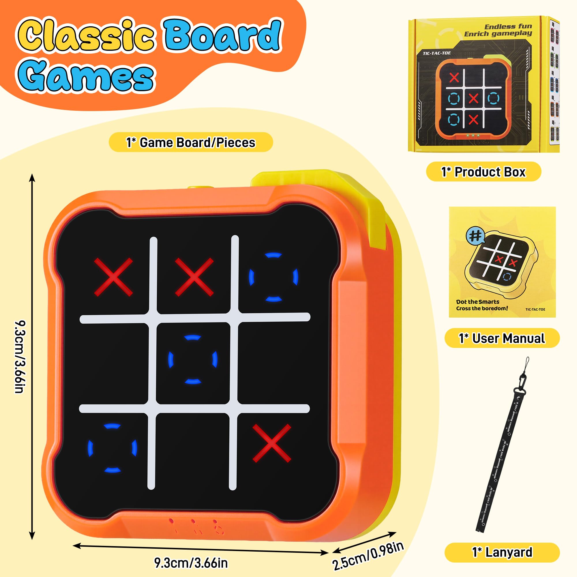 Elettronico Tic Tac Toe Bolt Gioco 4-in-1, Console Giochi Tris Elettronico Silenziosa, Giochi Portatili da Viaggio, Gioco di Reazione e Logica per Adulti, Ricaricabile (1-4 Giocatori), Arancione