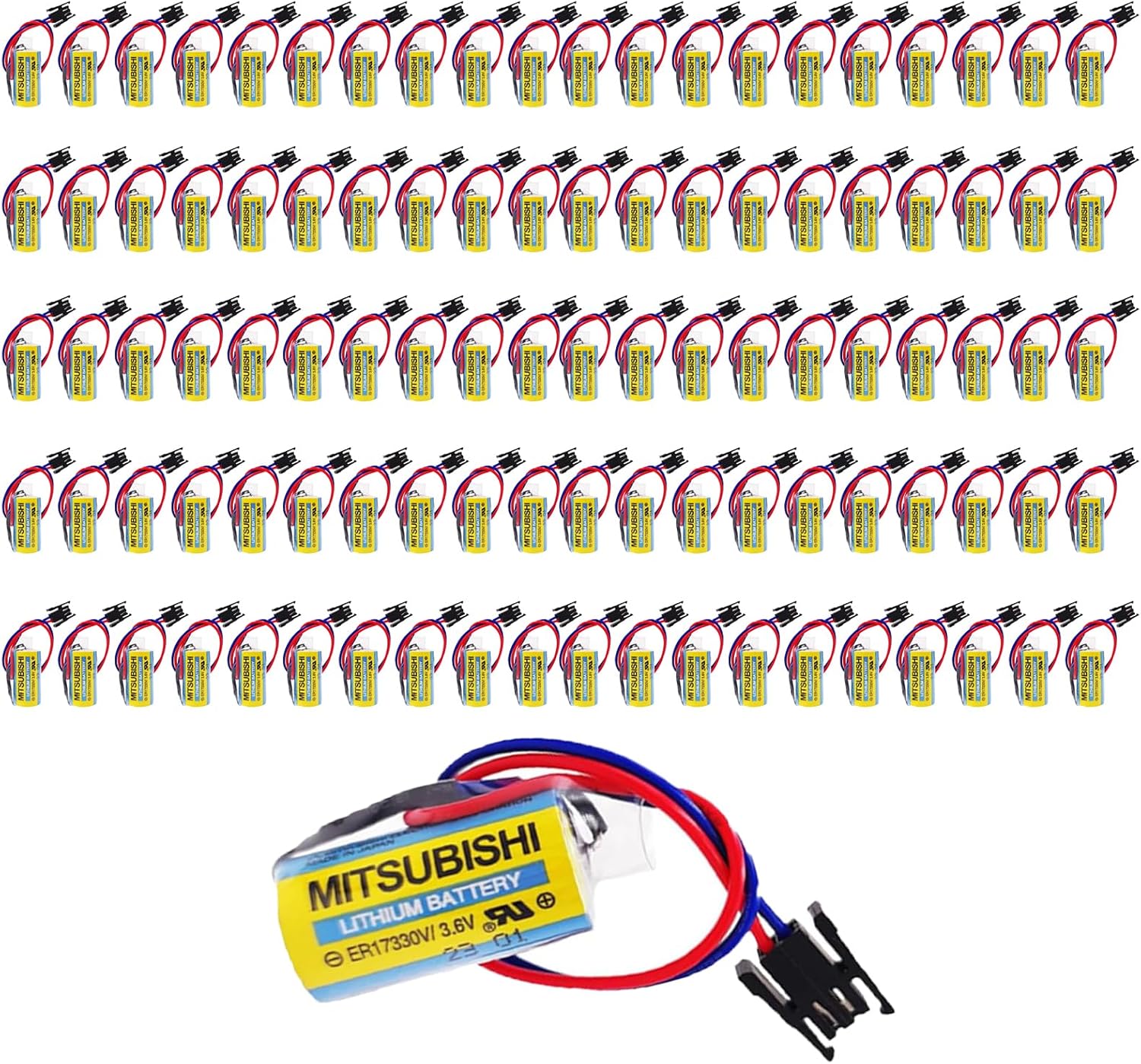 100pcs ER17330V/3.6V PLC Battery Size 2/3A 3.6V A6bat MR-BAT Li-ion Battery w/Plug for FANUC CNC System