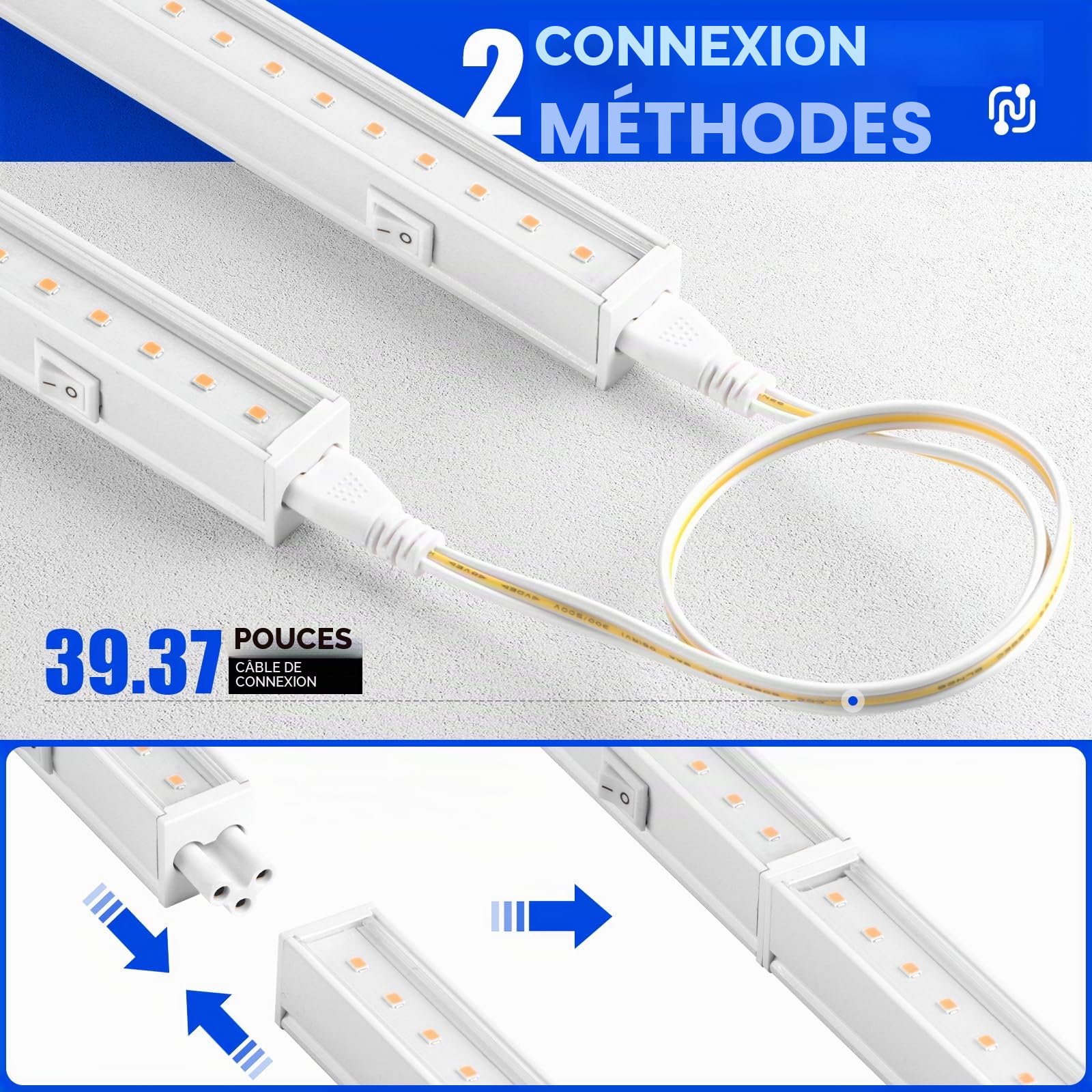 Barrina Lot de 4 lampes de culture pour plantes d'intérieur à spectre complet, 0,6 m 40 W (4 x 10 W), lampes T5 pour plantes d'intérieur, serre, Plug and Play, jaune