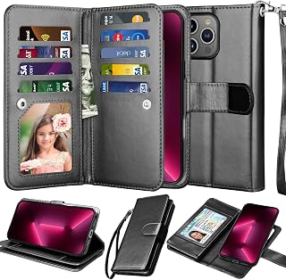 NJJEX Compatible with iPhone 16 Pro Max Wallet Case, 9 Card Slots Black