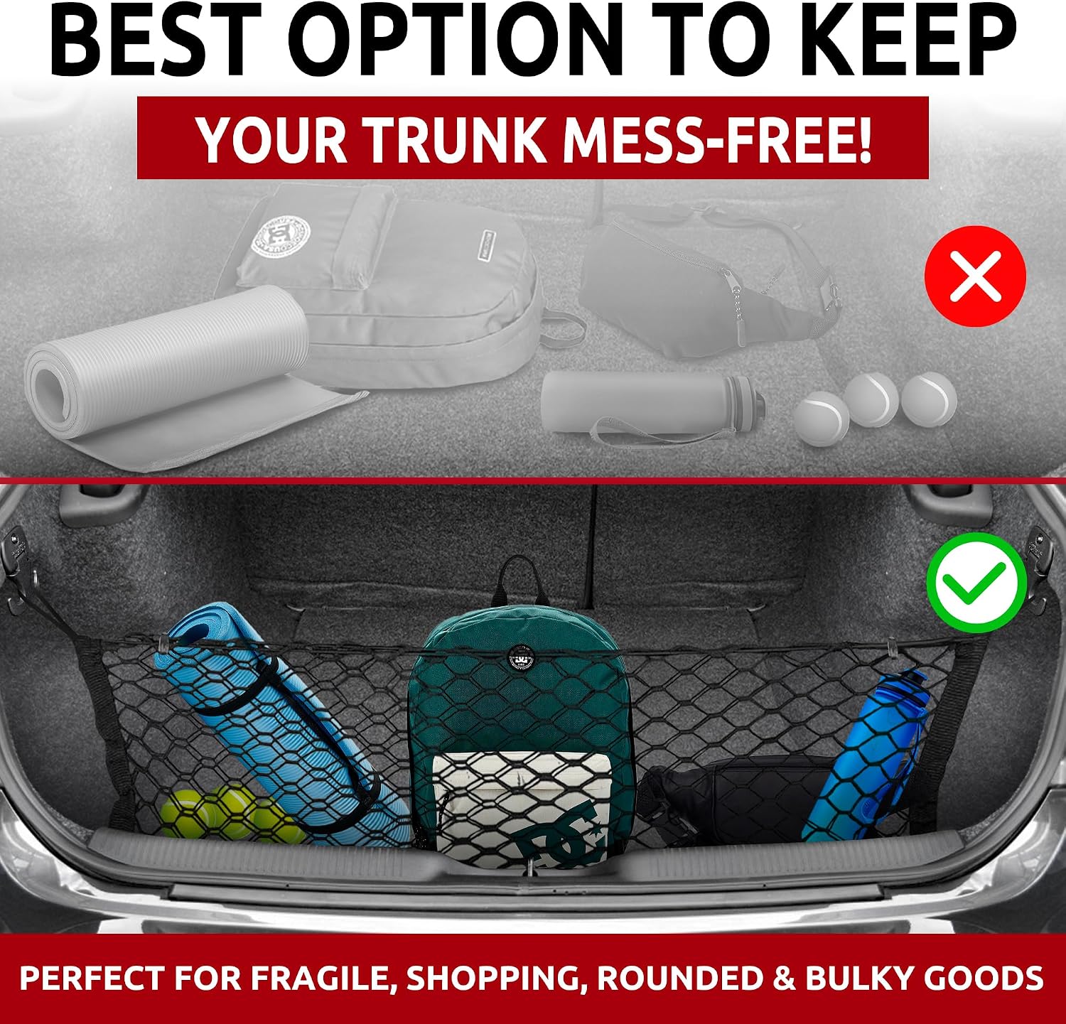 Envelope Style Automotive Elastic Trunk Mesh Cargo Net for Dodge Charger 2011-2024 - Premium Trunk Organizers and Storage - Luggage Net for Sedan - Best Car Organizer for Dodge Charger