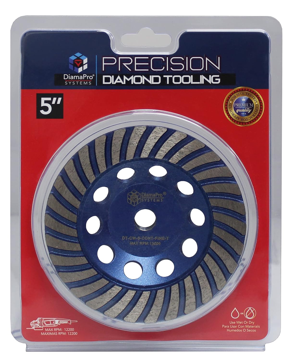 DT-CW-5-CONT-FINE-T Threaded 5 Inch Continuous Rim Turbo Concrete Polishing Grinding Cup Wheel for Rounded Corners, Fine