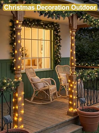 2 Pack Solar Lights Outdoor, 8M 60LED Solar Garden Light 8 Mode Waterproof Copper Wire Decorative String Lights for Patio, Trees, Party(Warm White) [Energy Class A]