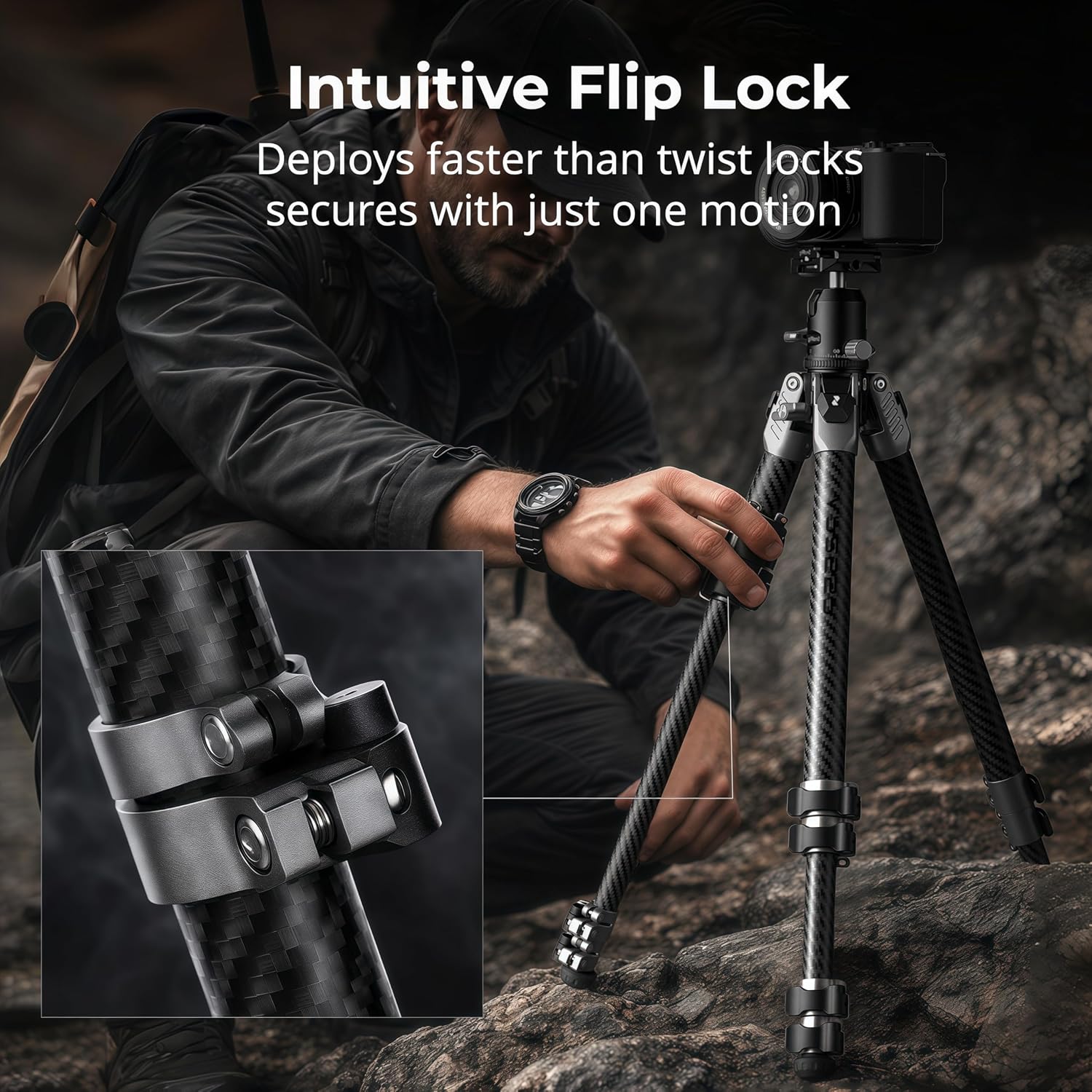 SmallRig 160cm/62.6'' Carbon Fiber Camera Tripod, 360° Ball Head, Max Load 5kg(11lbs), Weight 1.4kg(3lbs), Storage Length 47cm(18.5''), Travel Tripod for Vlogging/Macro Photography