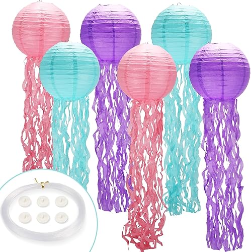 Miniatura 1 de Decoraciones de fiesta de Bob Esponja, faroles de medusas con cuerda y gancho, decoración colgante de pez gelatina para debajo del mar, natación,