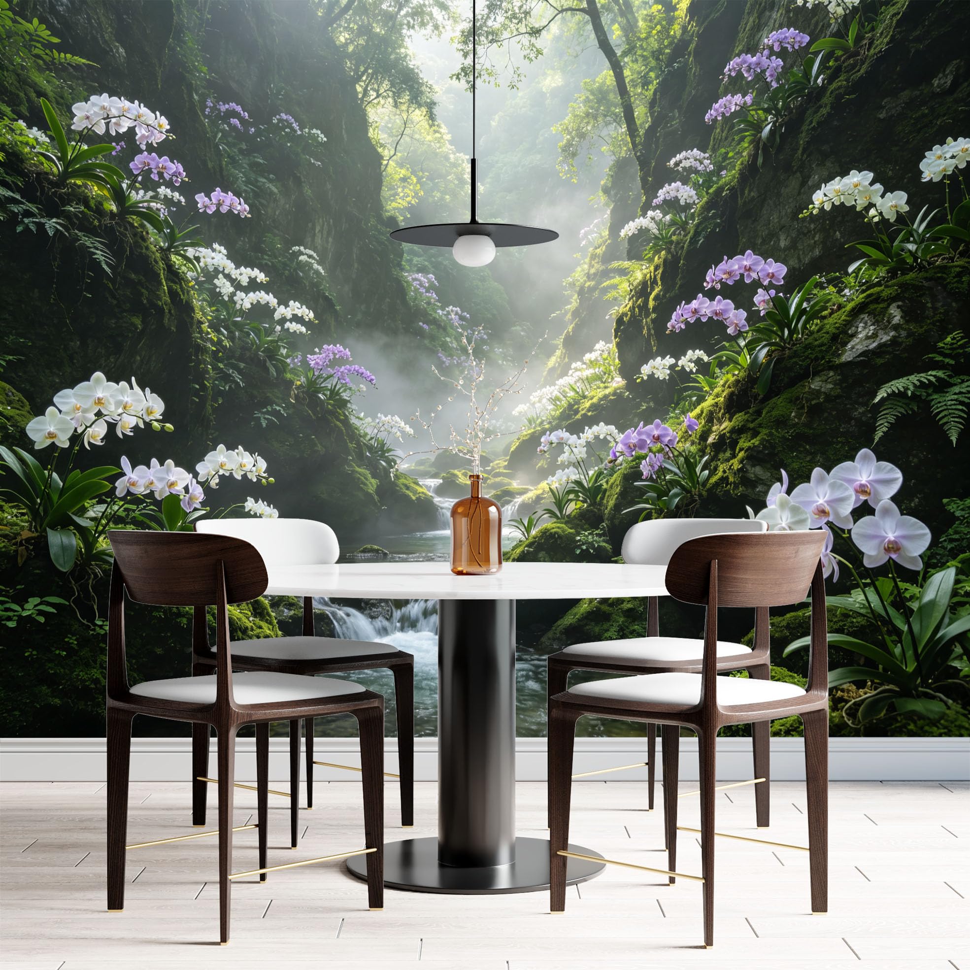 Carta Da Parati Carta Da Parati Murale Con Foresta Tropicale Cascata Giungla Orchidee E Fiori Effetto 3D Panoramico 200 × 140 Cm In Tessuto Non Tessuto Grande E Suggestivo Ideale Per Camera Da Lett