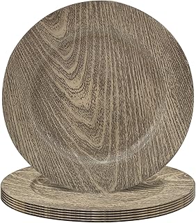 MAONAME Round Charger Plates Set of 6, 13 Inch Plastic Charger for Dinner Plates, Farmhouse Faux Wood Plate Chargers, Rustic Table Chargers for Weddings, Parties, Family Dinners