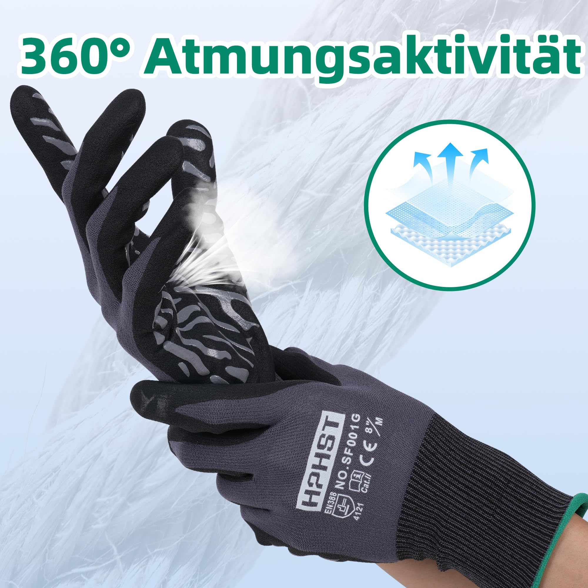 Guanti da lavoro, SF001G rivestito in nitrile leggero resistente all'olio, guanti protettivi in nylon senza cuciture per lavoro, auto, cuscinetti (greu 12 paia, 9/L)