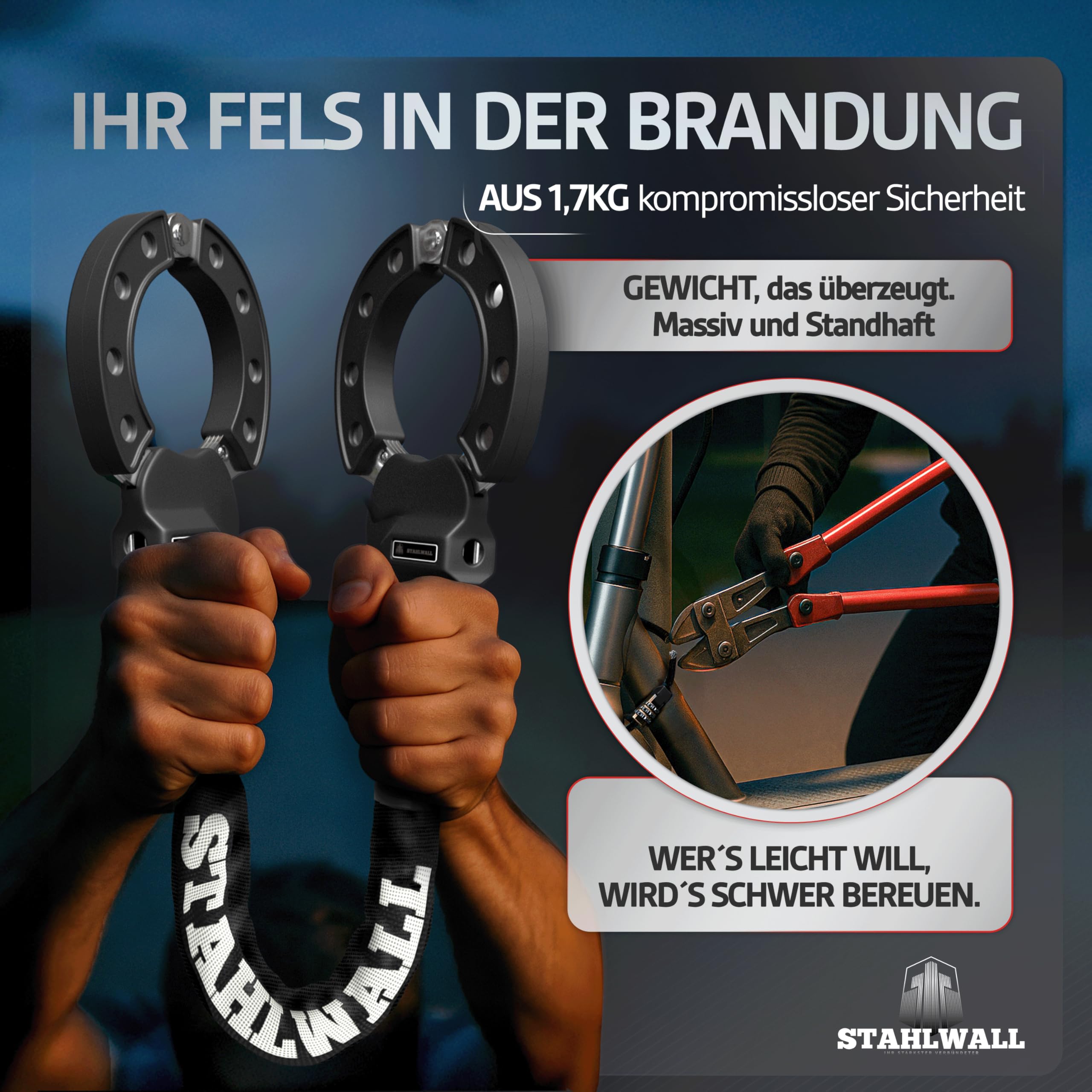 E Scooter Schloss - maximale Sicherheit, feuergehärteter Stahl, Handschellenschloss für E Roller & Fahrrad