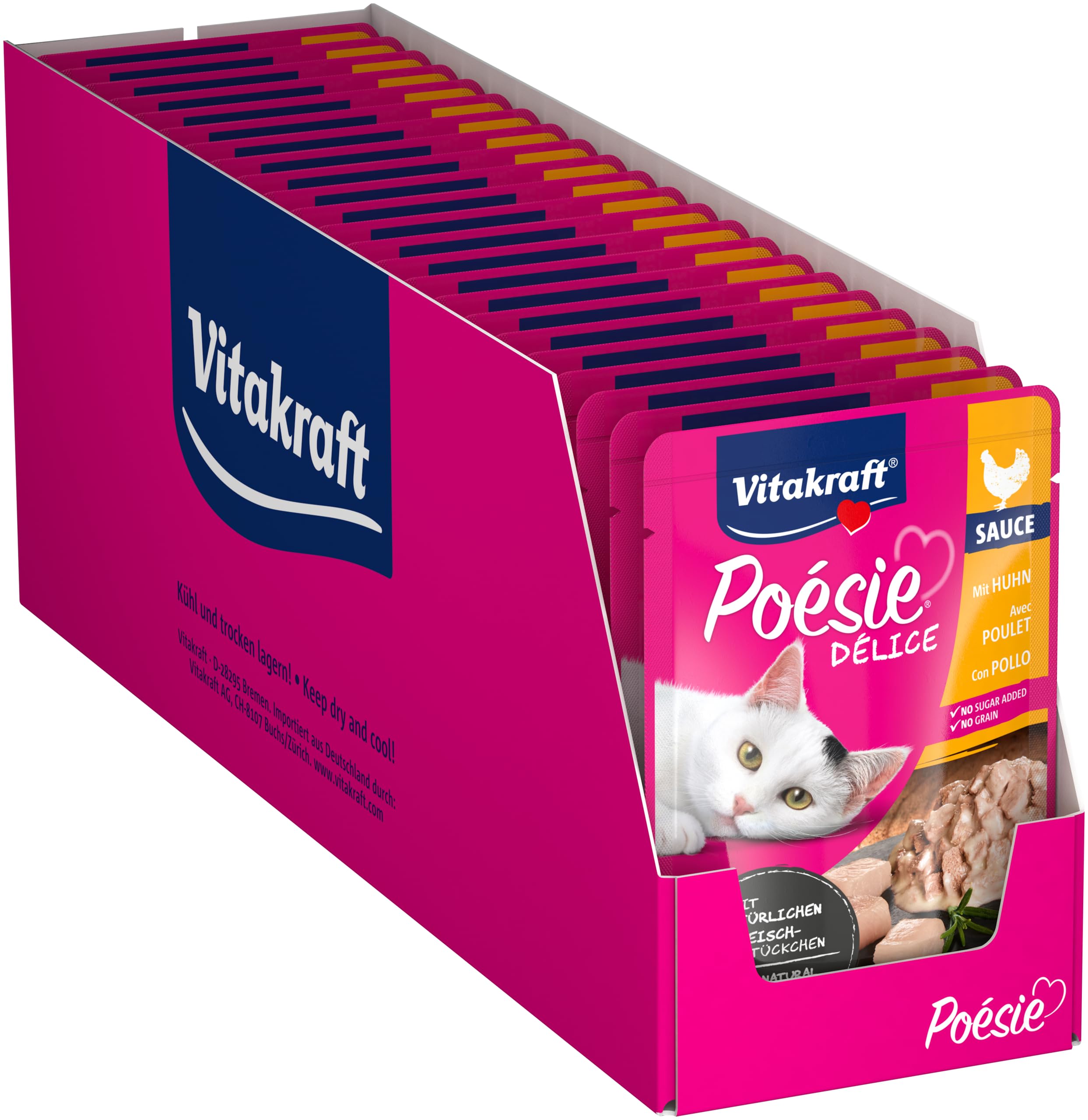 Vitakraft Poésie Délice, Wet Cat Food, Wet Cat Food in Gravy with Chicken, Prepackaged, No Added Sugar or Cereal (23 x 85g)