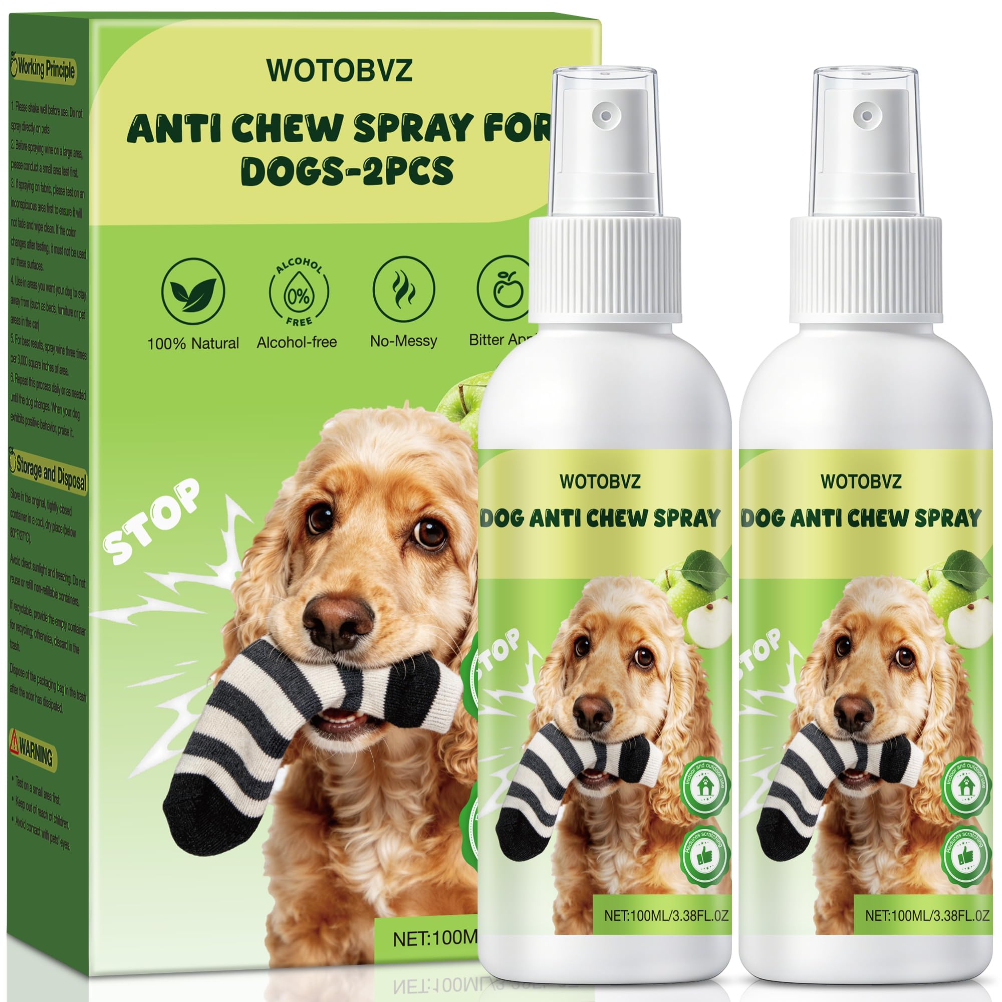Anti Chew Spray for Dogs, 2Pcs Natural Pet Training Repellent Spray Suitable for Behavior Training, Stops Destructive Chewing Licking of Bandages, Furniture, Outdoor & Indoor Use (Bitter Apple)