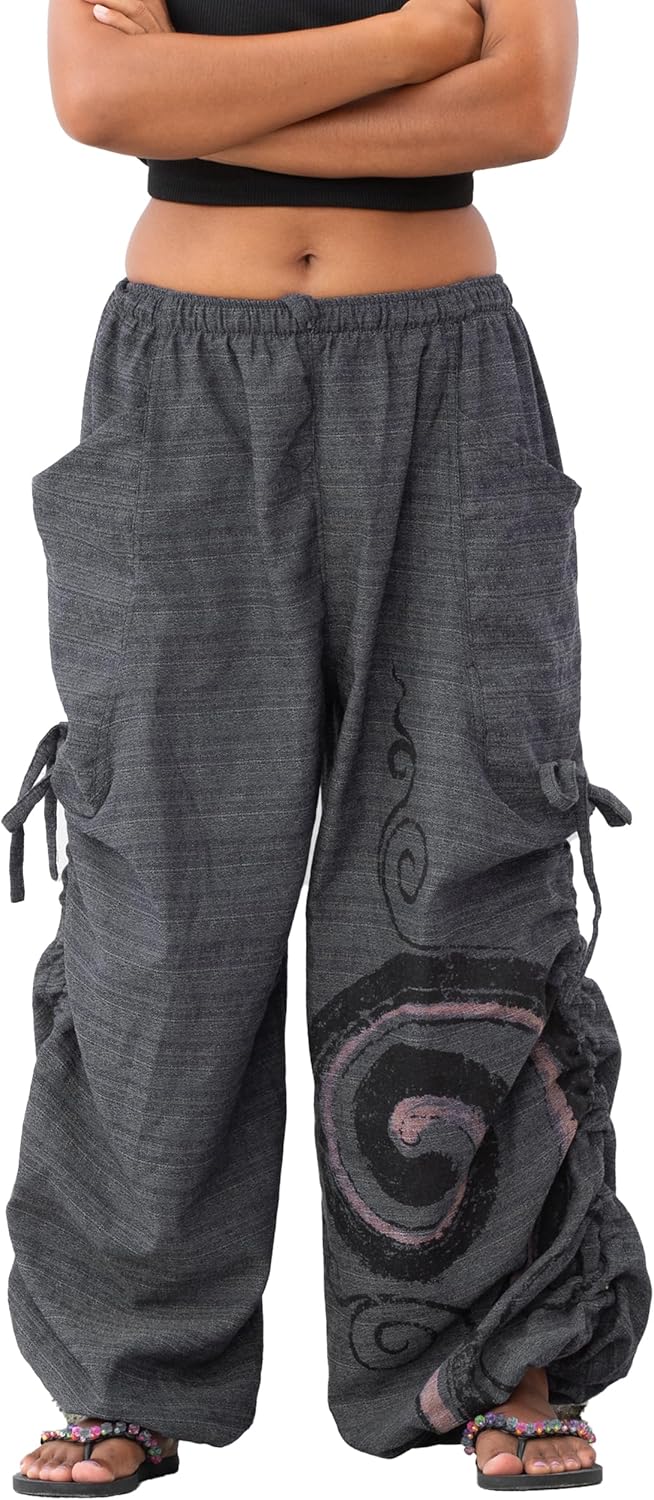 Women's Harem Cotton Pants Loose Fit Yoga Spiral Print Pants with Pockets