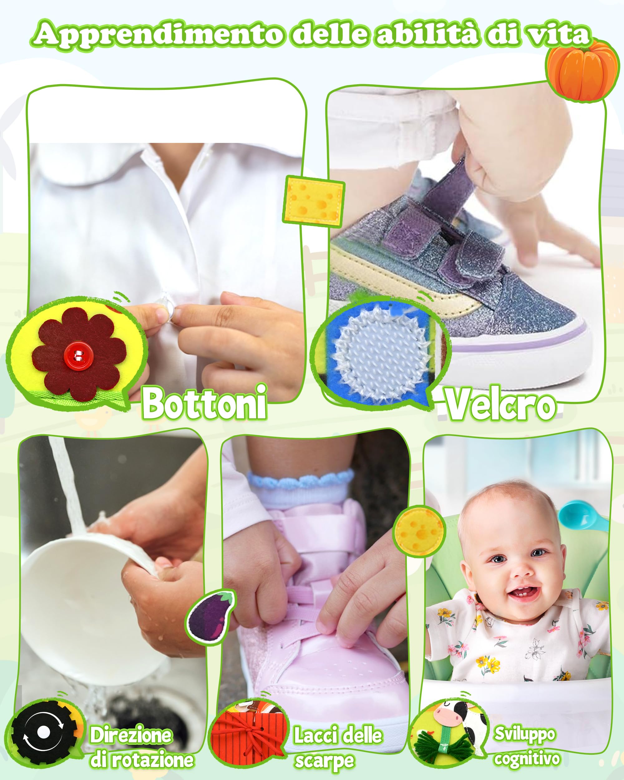 Meafeng Busy Board Libro Montessori Interattivo 1 Anno, Quiet Book sensoriale educativo, Giochi Montessori 1 2 3 4 5 6 Anni, Pannello di Feltro attività, Valigetta Montessori Bambini