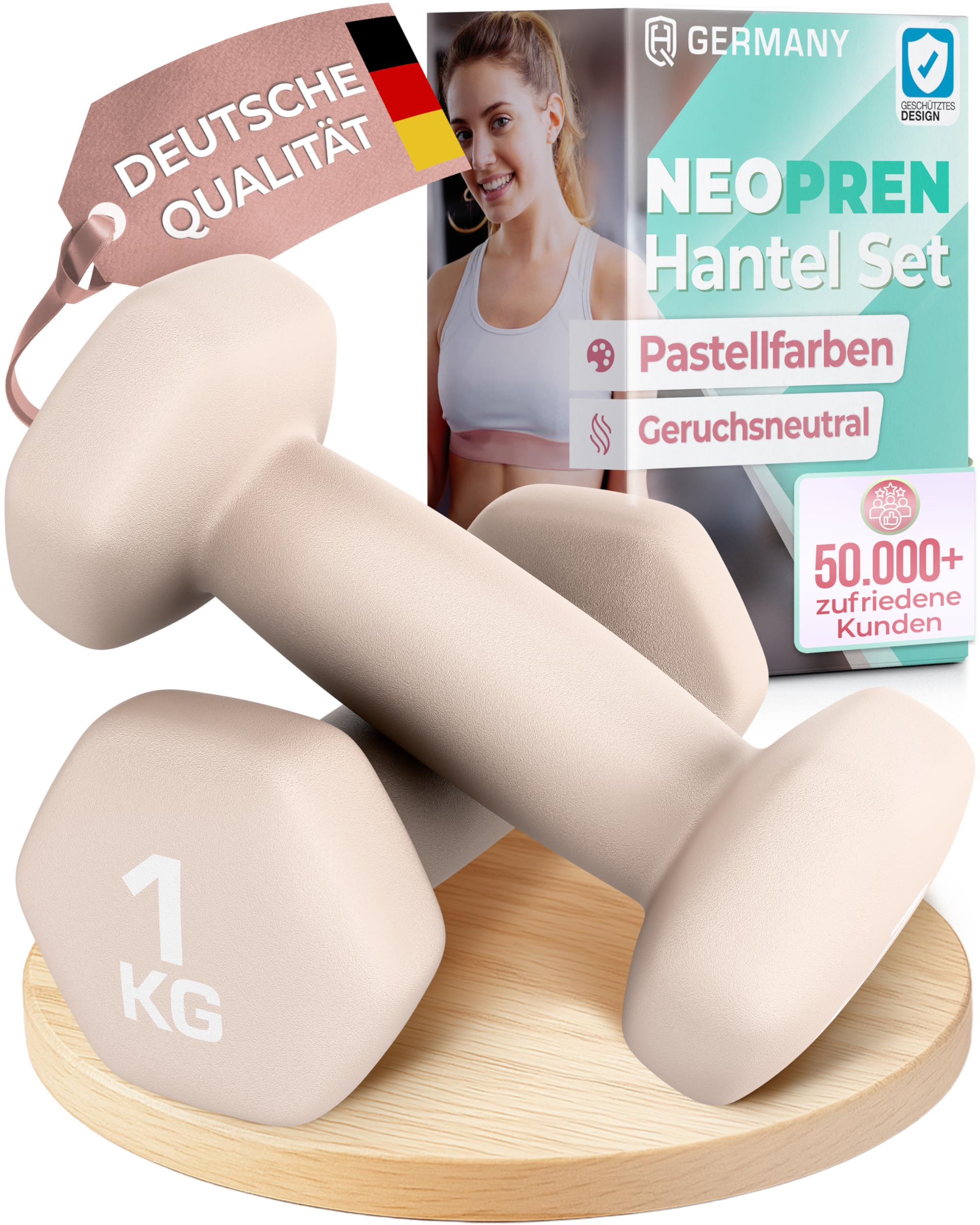 HQ Germany® Hanteln Set [geruchsfreie Pastellfarben] - Hanteln 1kg - 2 Stück für Pilates und Kraftraining, Hantelset Home Gym, Dumbbells, Gewichte Hantel, Hantel Set, Kurzhanteln, Handeln für Frauen