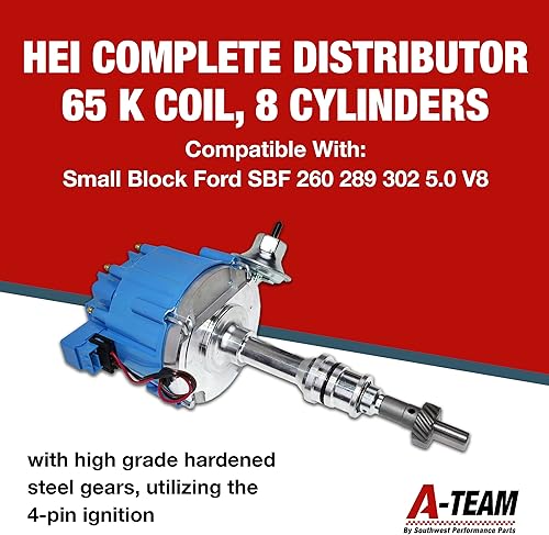 Miniatura 3 de ​Bobina HEI de bloque pequeño A-Team Performance Ford 65K, distribuidor completo 260 289 302 5.0 1-instalación de cableado