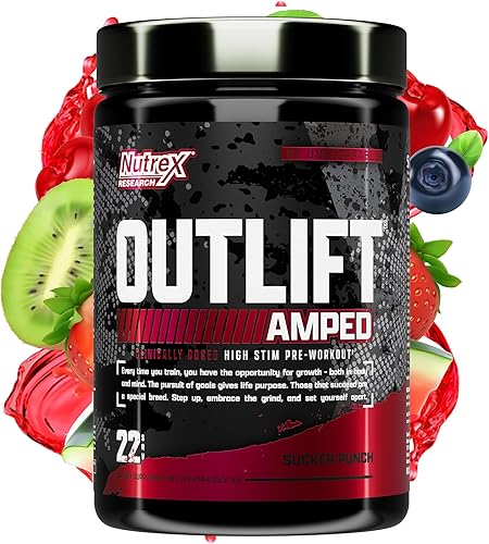 OUTLIFT Amped Max Dosed Pre Entrenamiento en Polvo, 6G Citrulline, 3.2G Beta Alanina, Alpha GPC, CognatiQ, Energía Extrema, Bombas Masivas, Fuerza,