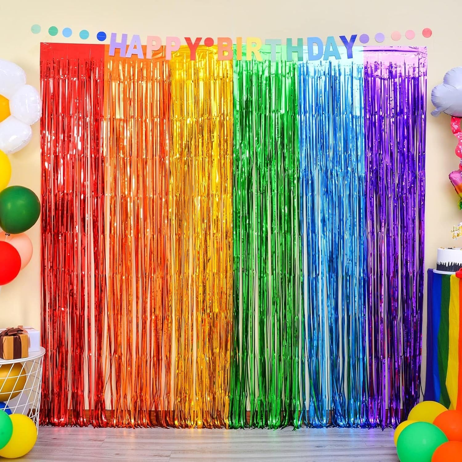 LOLStar Rainbow Foil Fringe Curtains, 2 Pack Pride Rainbow Party Decorations 1 x 2 m Tinsel Metallic Streamers Photo Booth Props Backdrop For Birthday Wedding Engagement Kindergarten Graduation Decor — view 10