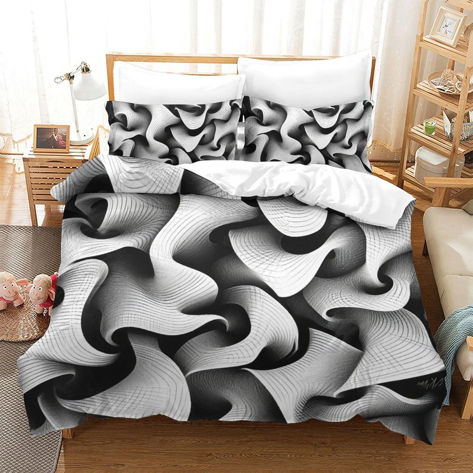 Housse de couette microfibre 3D Stripes finie la corvée de repassage lit double