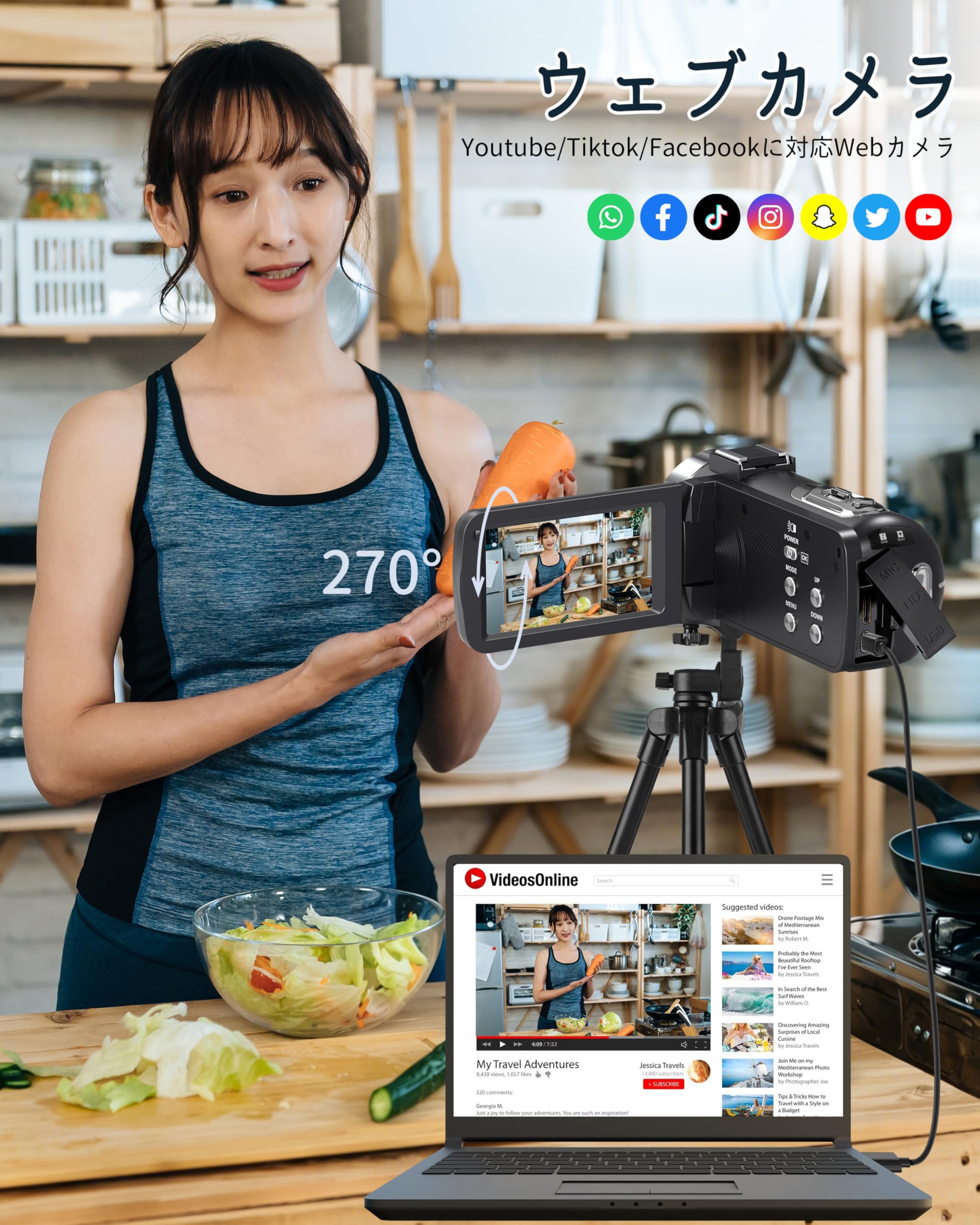 Amazon | ビデオカメラ 4K録画 8000万画素 YouTubeカメラ 18X