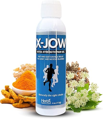 HerbX x-jow Gel extra fuerte para aliviar el dolor, 4 onzas, gel de masaje a base de hierbas para terapia de masaje y deportes, crema terminadora