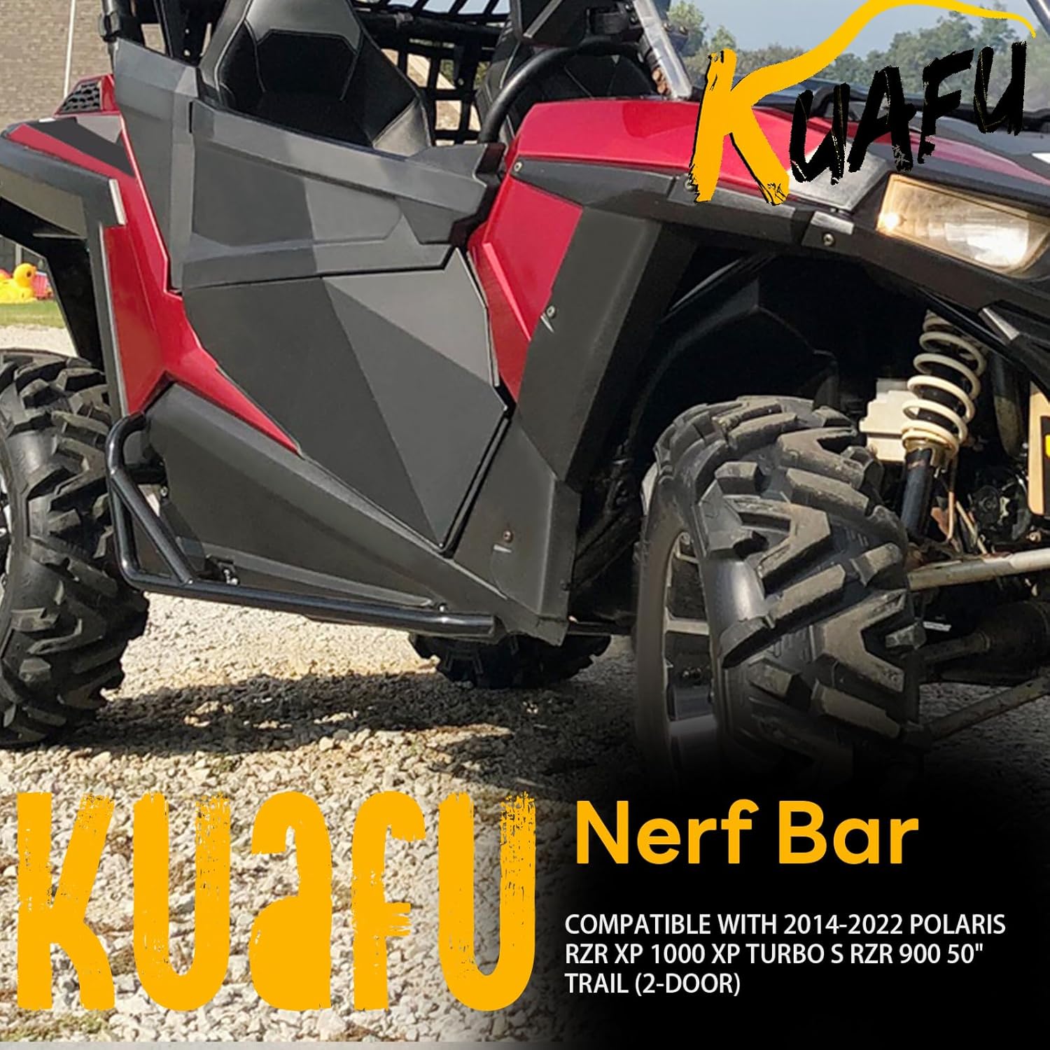 KUAFU Nerf Bars Rock Sliders Compatible with 2014-2023 Polaris RZR XP 1000 XP Turbo S RZR 900 50" Trail (2-Door) Side Steps 1 Pair Left & Right - Black