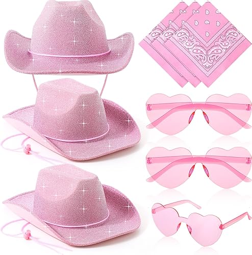 Geyoga 9 piezas de sombrero de vaquero para adulto con bandana de vaquero y gafas para disfraz del oeste, accesorio para hombres y mujeres