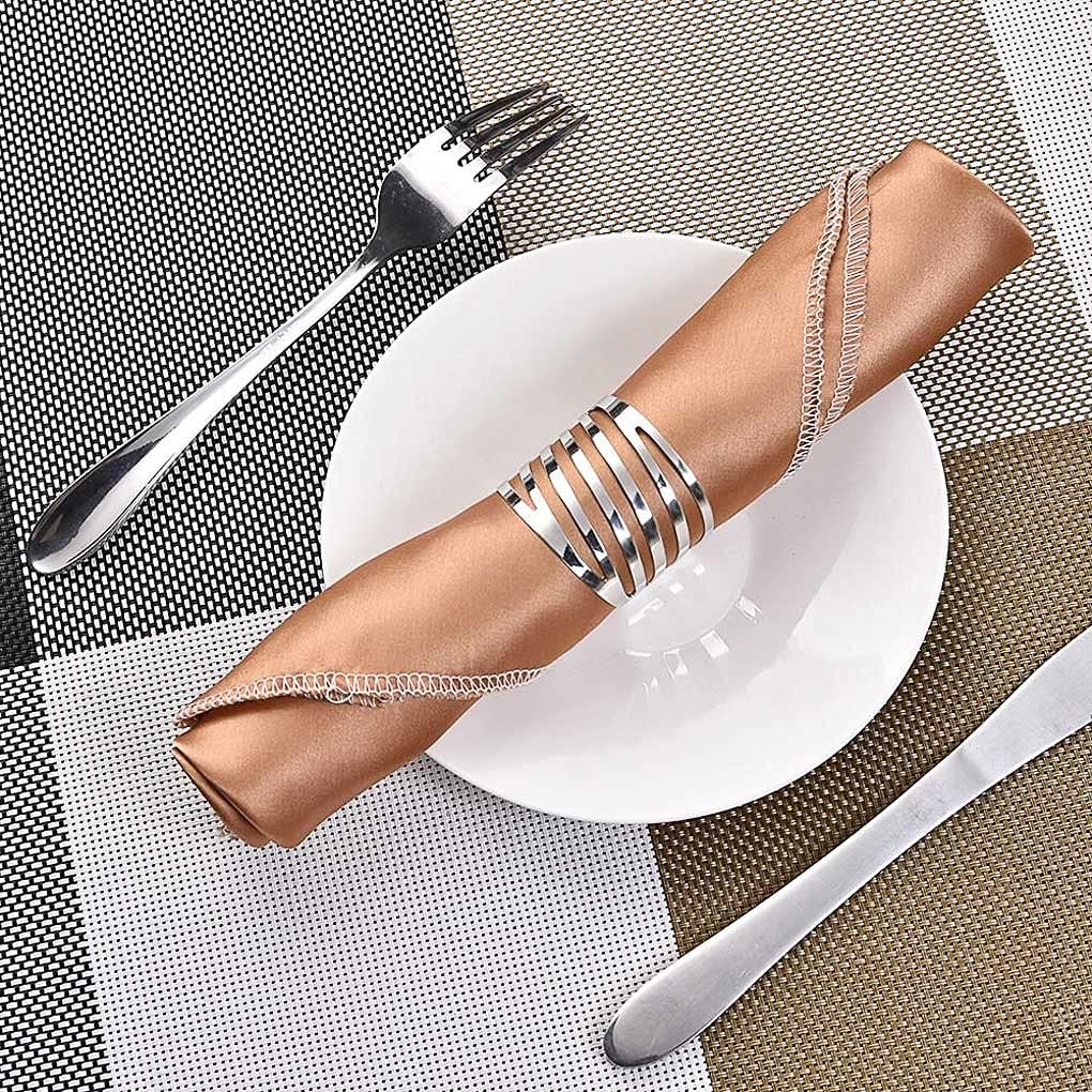 Servilleteros de Boda con patrón Trasero de 12 Uds., decoración de Mesa, reuniones Familiares Huecas, Uso Diario, servilletero con Hebilla (Dorado)