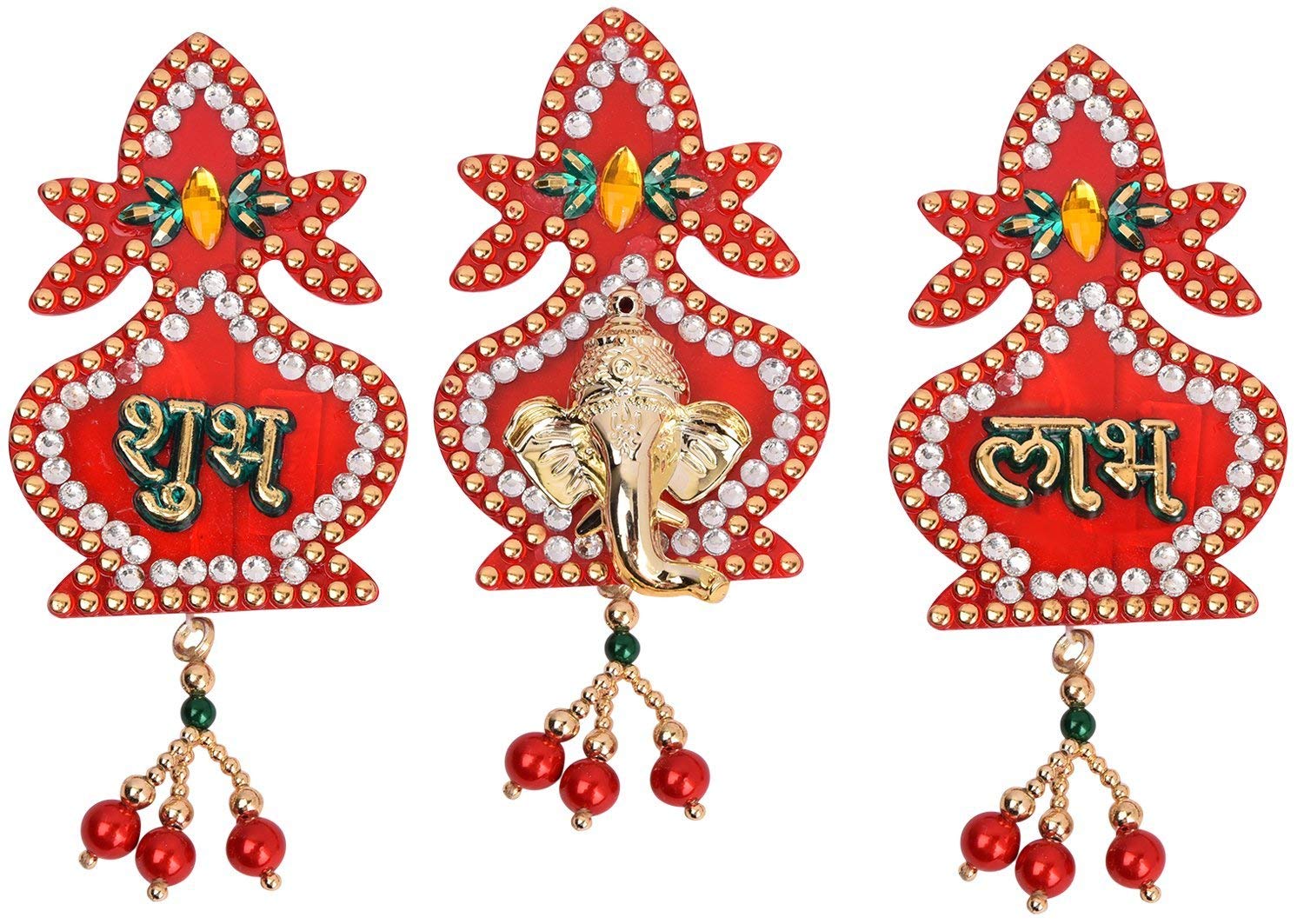 Dhara Arts & Creativity Acrylic Subh Labh Ganpati Stick (15 cm x 20 cm x 1 cm, Red, Set of 3, DA-254) - Image 1