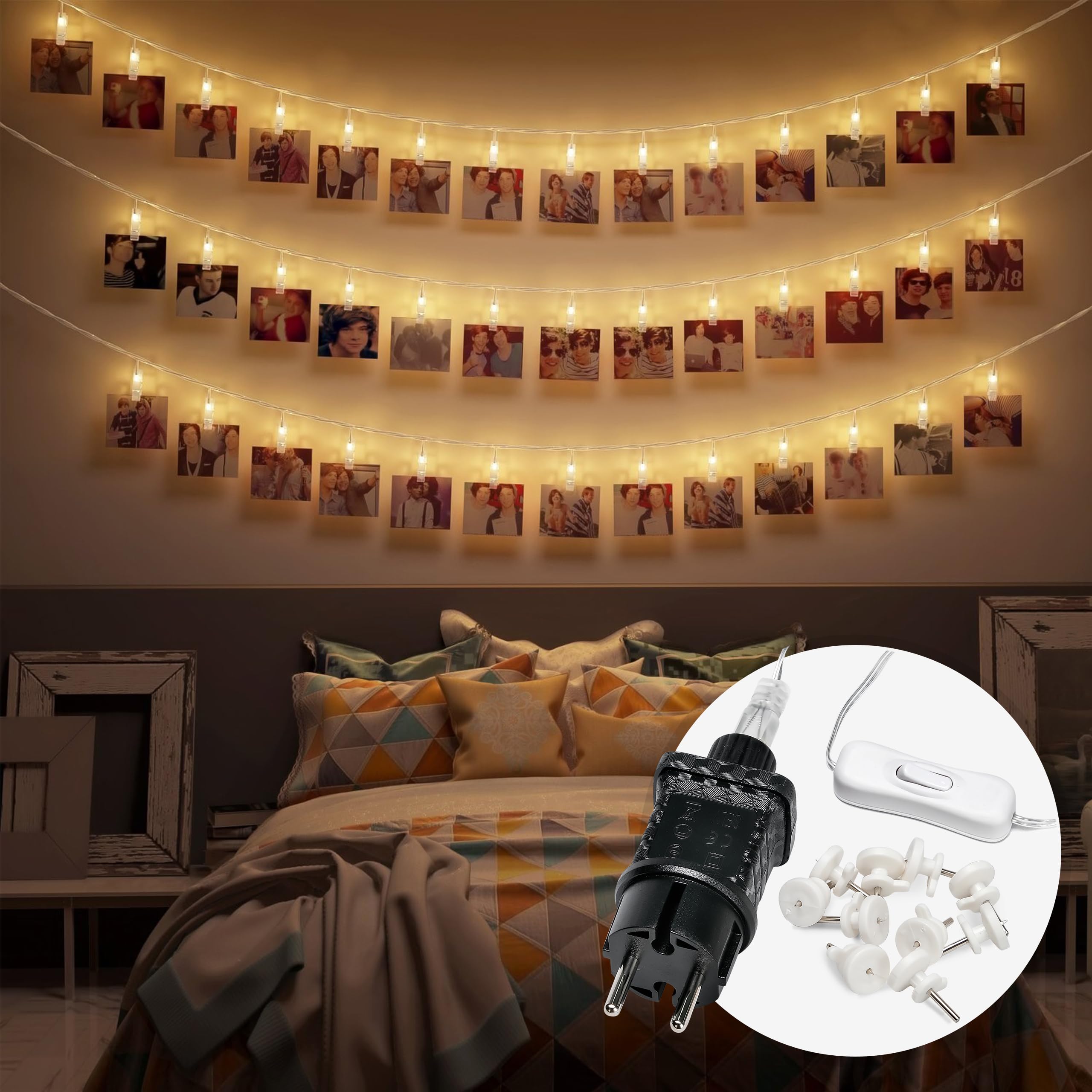 CozyHome Guirnalda luces interior colgar fotos - 30 LED con pinzas & 6 metros de longitud I Con enchufe I Luces decorativas habitacion I Fairy lights decoracion Luz led hadas Luzes Luces led pequeñas
