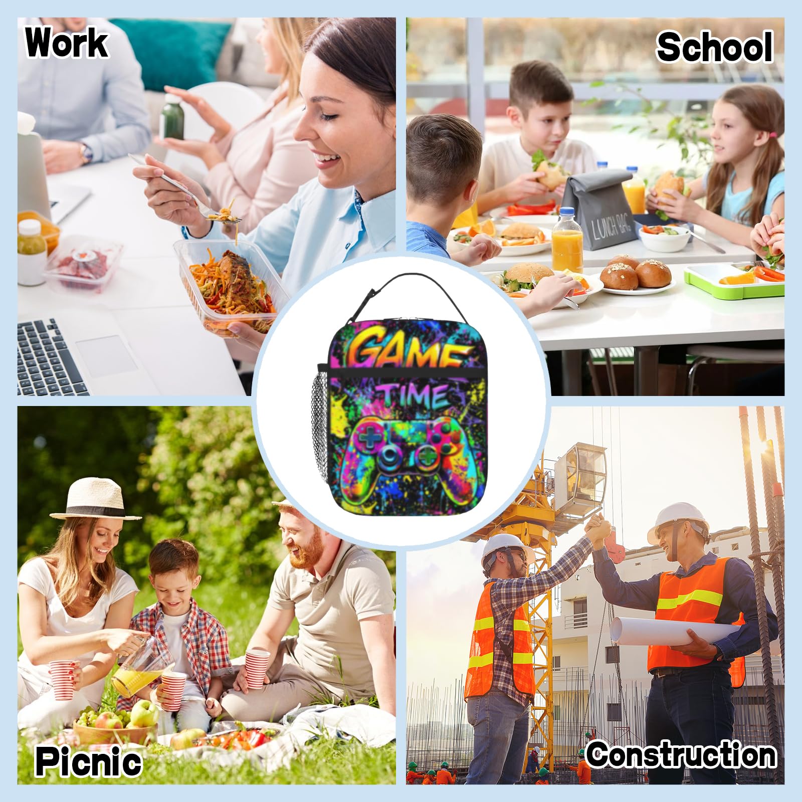 Lonchera de videojuegos para niños y adolescentes, con graffiti colorida, reutilizable, aislada, portátil, para niños, escuela, picnic, senderismo, playa, viajes