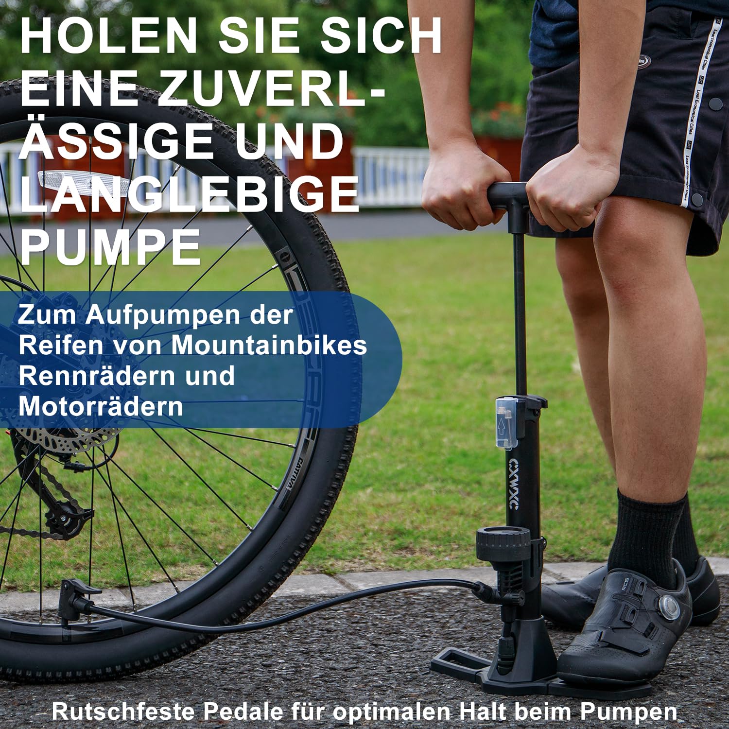CXWXC Fahrradpumpe alle Ventile, Luftpumpe Fahrrad mit Manometer zur Druckanzeige 11 Bar / 160 Psi Standpumpe Fahrrad für Rennrad, E-Bike, Mountainbike (Schwarz-S) Sport & Freizeit