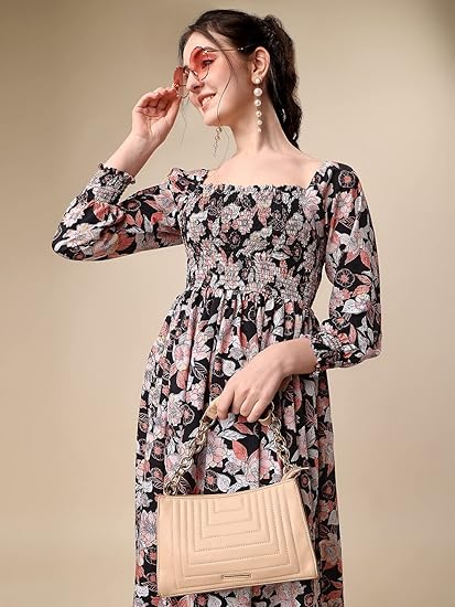 Sheetal Associates Women's Floral Printed Crepe Full Length Dress