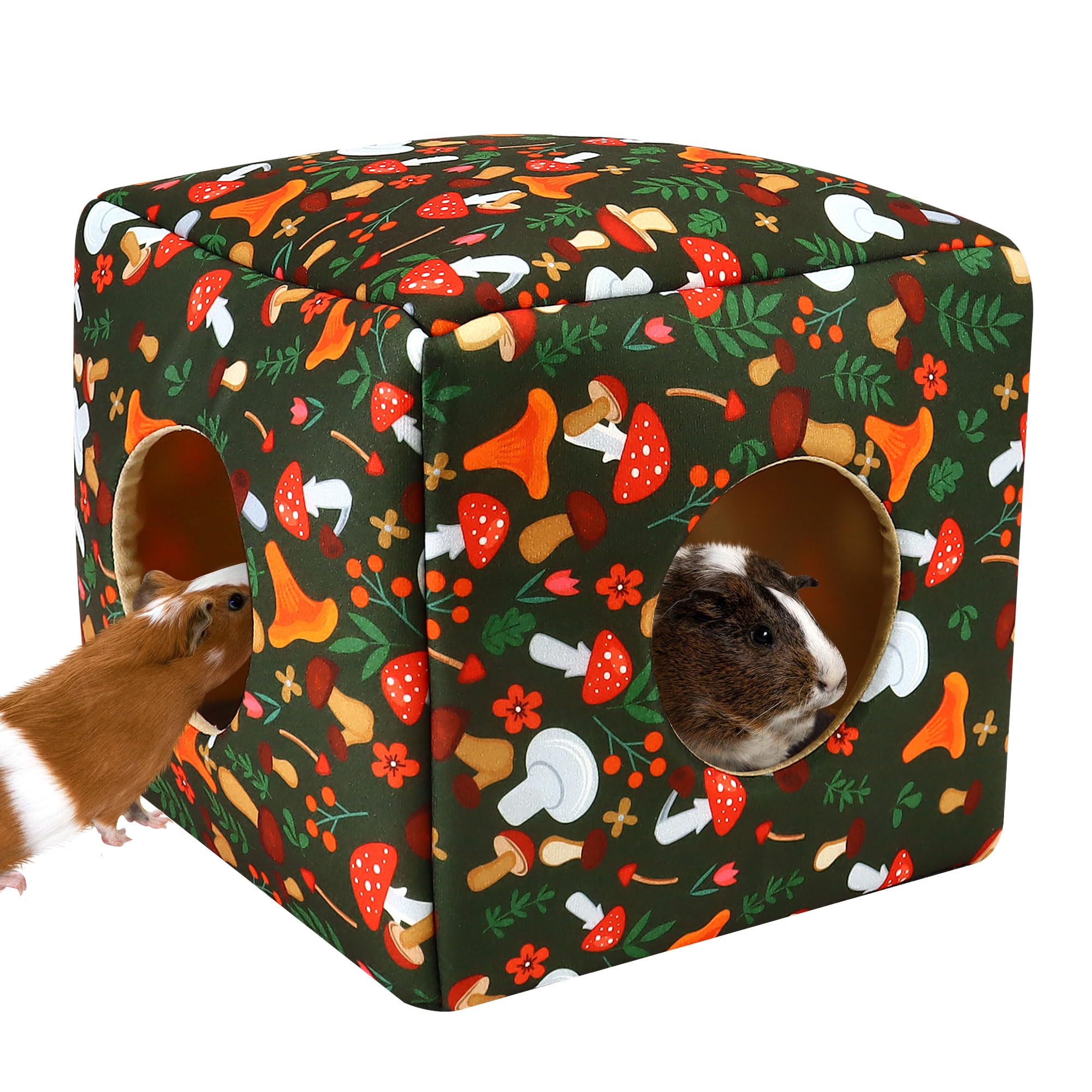 Large Guinea Pig Hideout Rabbit Bed Cubic Guinea Pig House Accessories Machine Washable Rabbit House Hideaway Hamster Bed for Small Pet Bunny Chinchilla Ferret (Colorful)