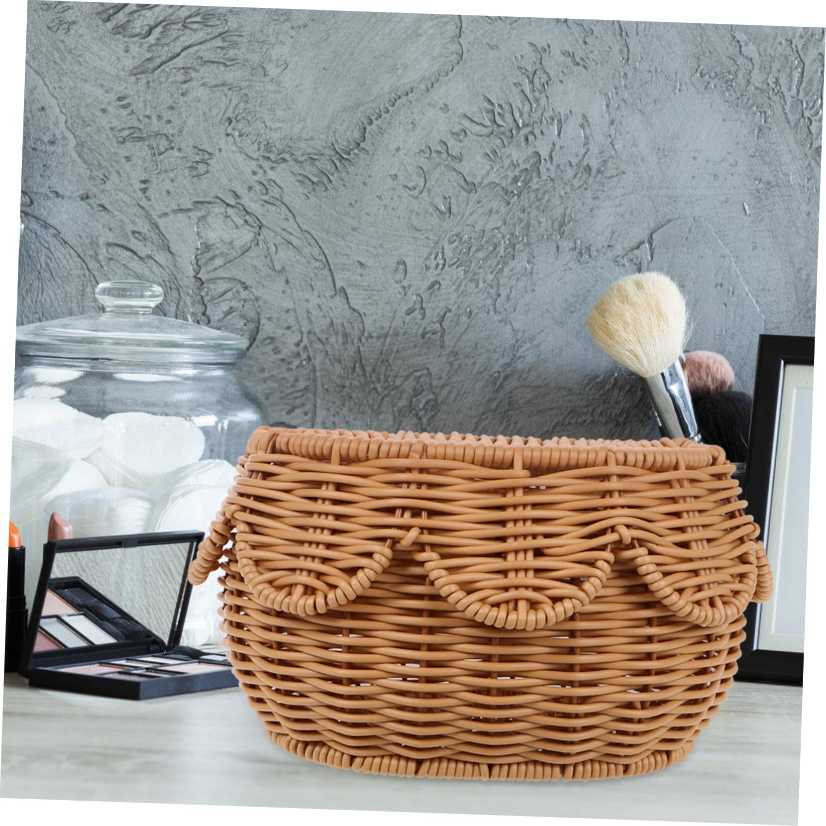 Cesta tejida a mano con tapa, ratán multifuncional para cosméticos, joyas, decoración del hogar y la oficina